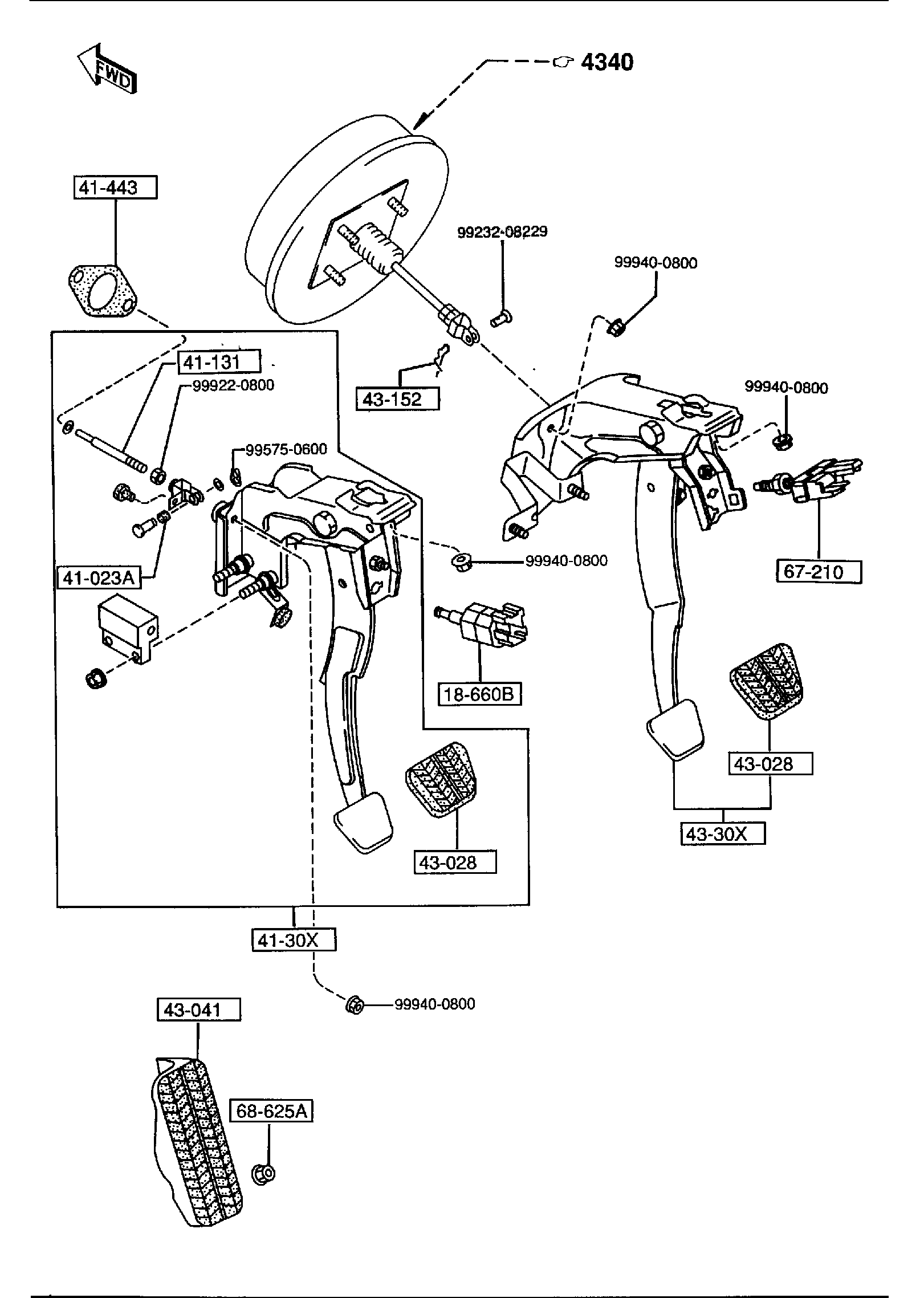 Diagram CLUTCH & BRAKE PEDALS (MANUAL TRANSMISSION) for your 2005 Mazda Mazda3  HATCHBACK BASE 