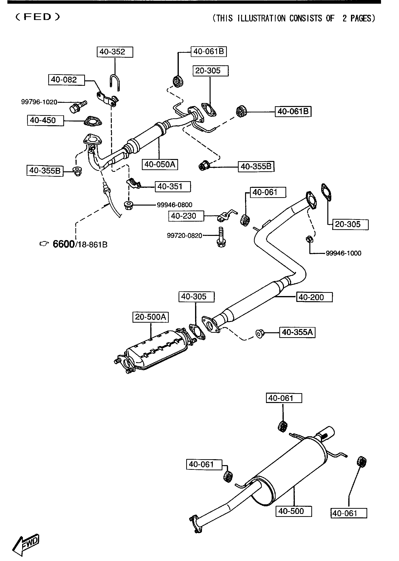 Diagram EXHAUST SYSTEM (2000CC)(MT) for your 1995 Mazda MX-5 Miata   