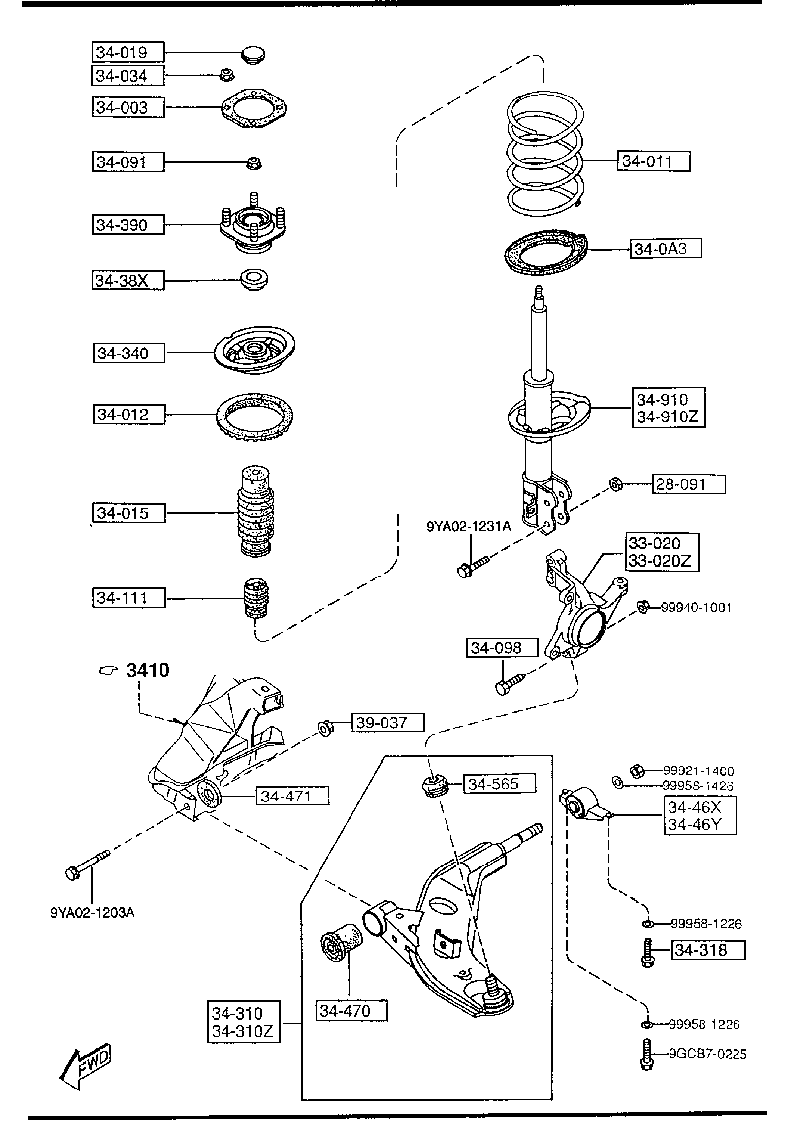 Diagram FRONT SUSPENSION MECHANISMS (2000CC) for your 2013 Mazda Mazda2  HATCHBACK TOURING 