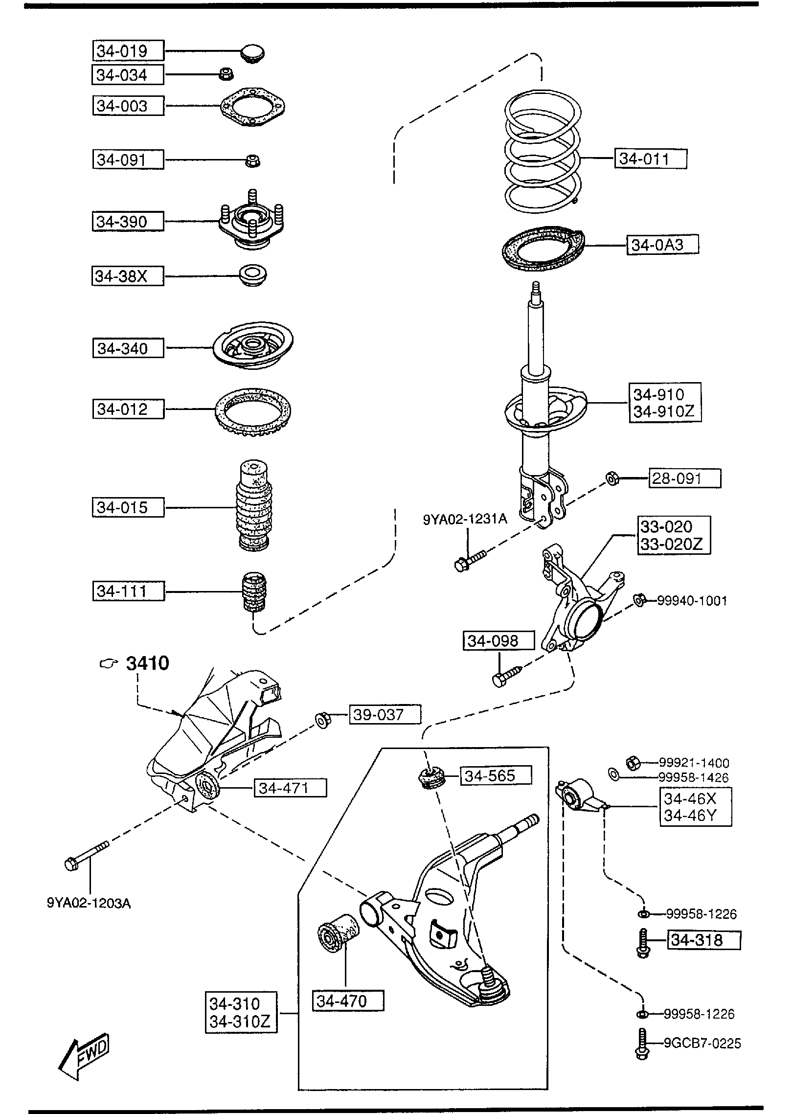 Diagram FRONT SUSPENSION MECHANISMS (2500CC) for your 2016 Mazda Mazda3  SEDAN I (VIN Begins: JM1) 