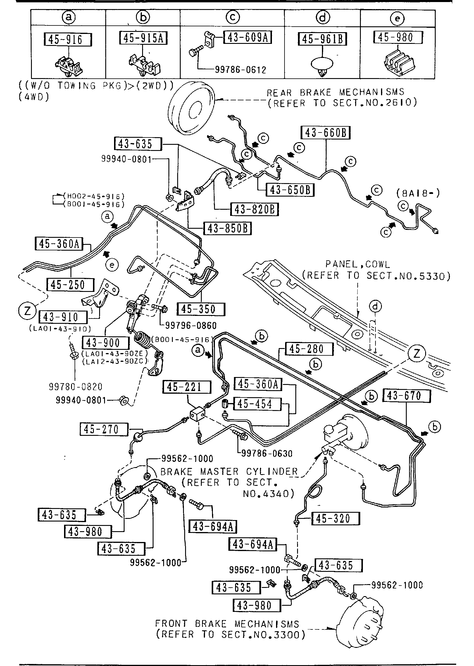 Diagram BRAKE PIPINGS (W/O ANTI LOCK BRAKE SYSTEM) for your Mazda