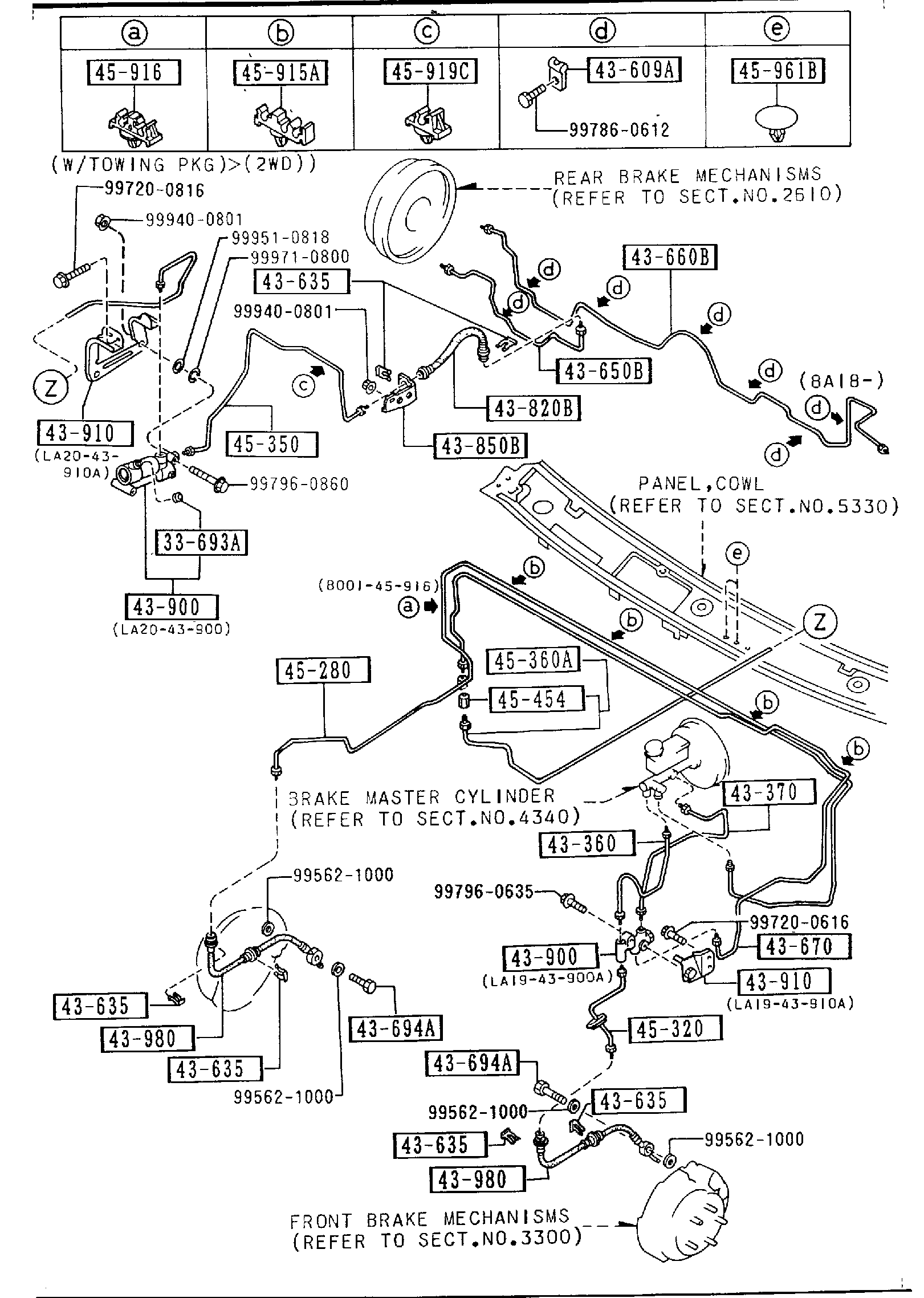 Diagram BRAKE PIPINGS (W/O ANTI LOCK BRAKE SYSTEM) for your Mazda