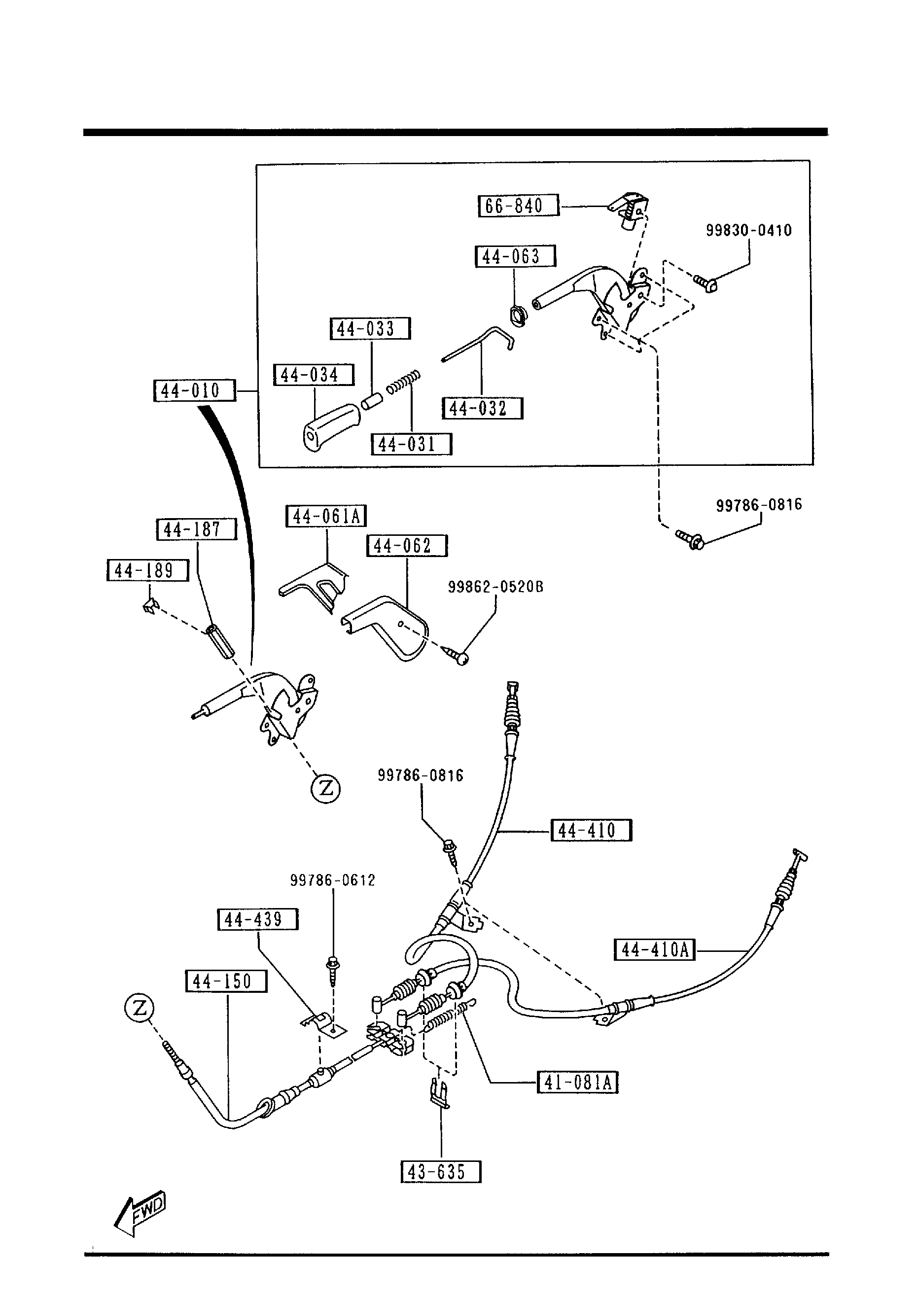 Diagram PARKING BRAKE SYSTEM for your 1996 Mazda MX-5 Miata  1RK 