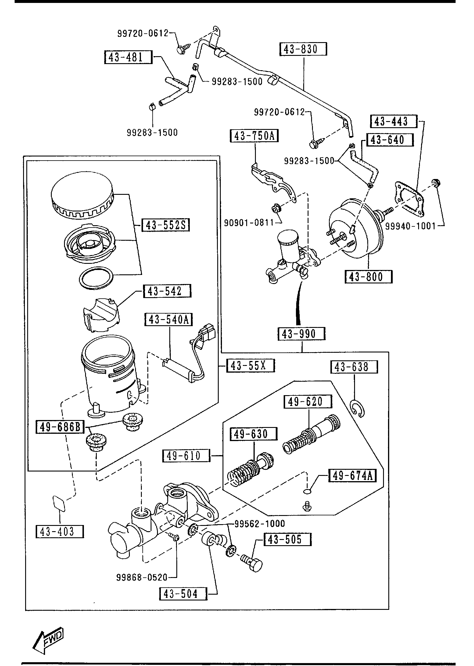 Diagram BRAKE MASTER CYLINDER & POWER BRAKE (W/O ANTI LOCK BRAKE SYSTEM) for your Mazda