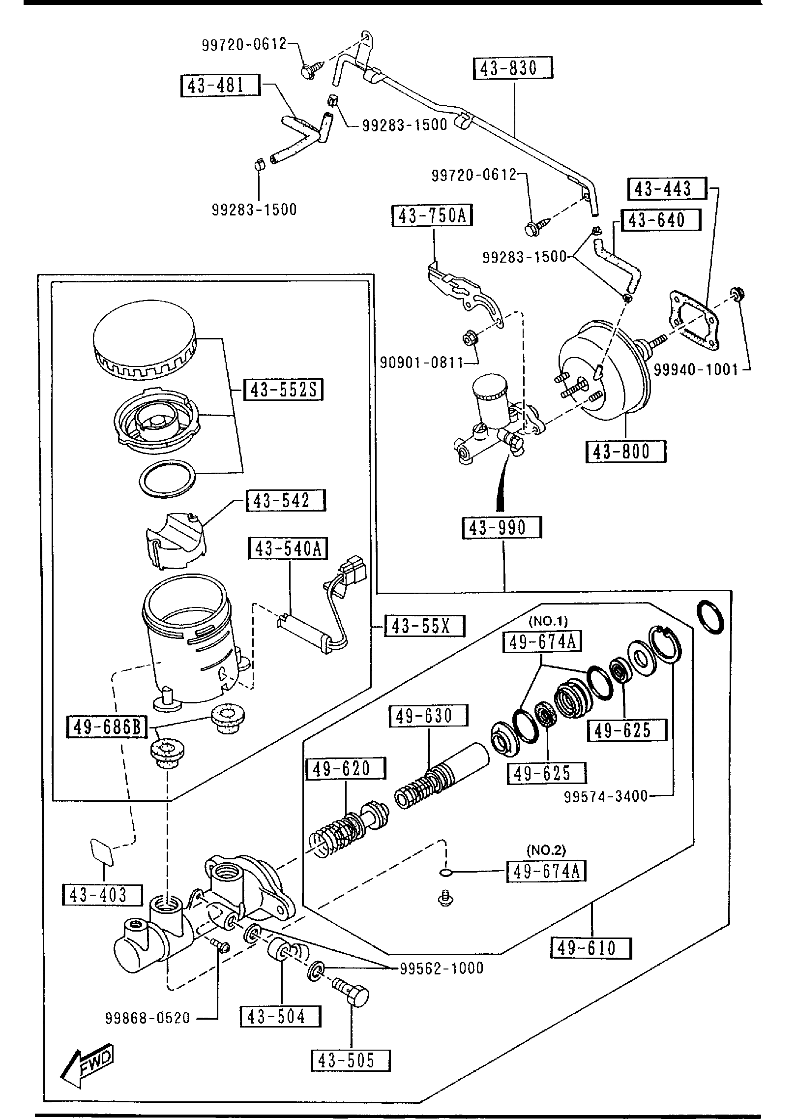 Diagram BRAKE MASTER CYLINDER & POWER BRAKE (ANTI LOCK BRAKE SYSTEM) for your Mazda