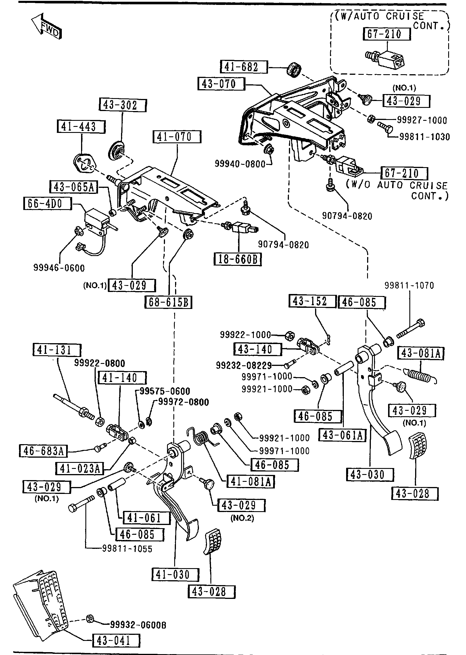 Diagram MANUAL TRANSMISSION CLUTCH & BRAKE PEDALS for your Mazda
