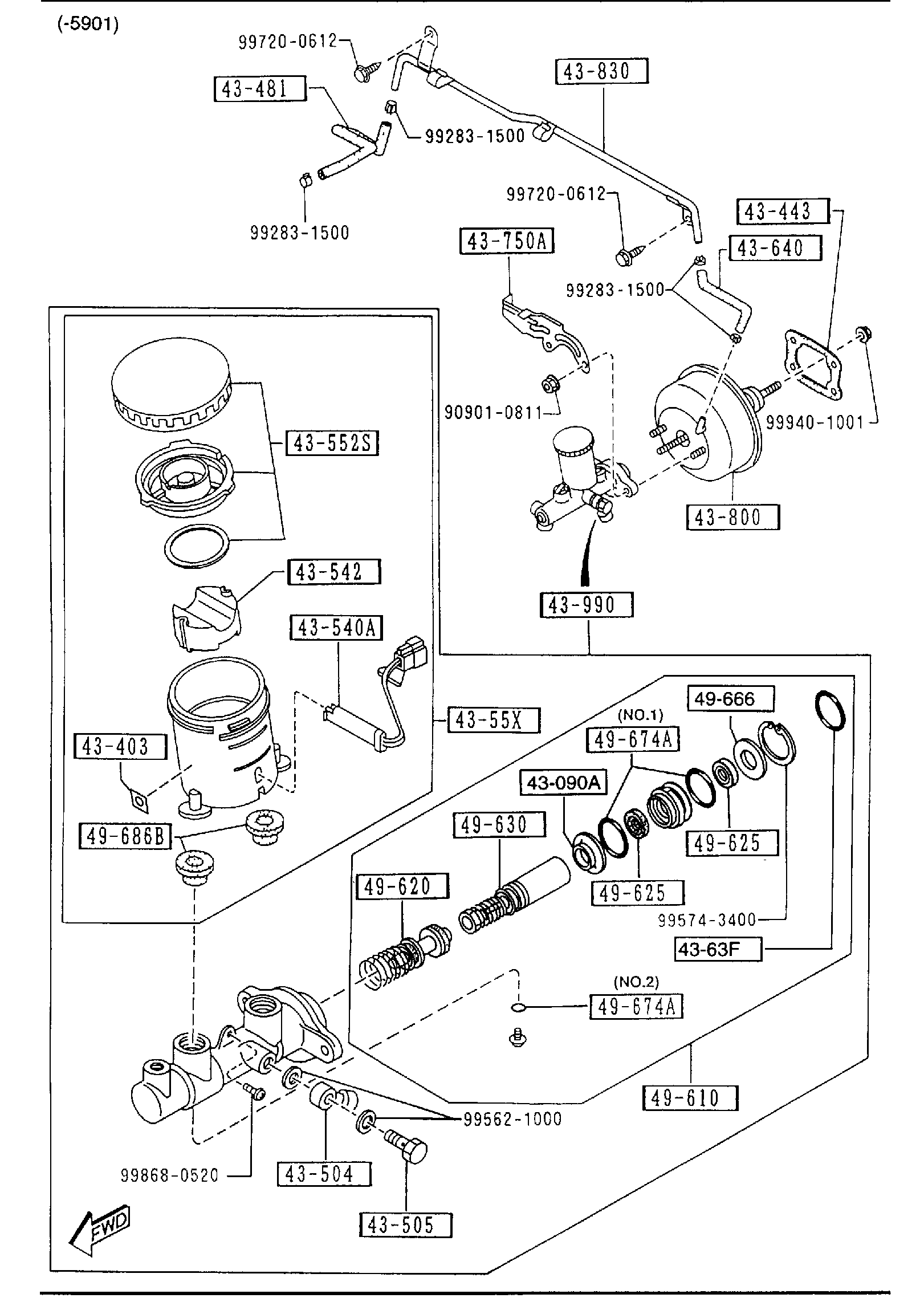 Diagram BRAKE MASTER CYLINDER & POWER BRAKE (W/ANTILOCK BRAKE) for your Mazda