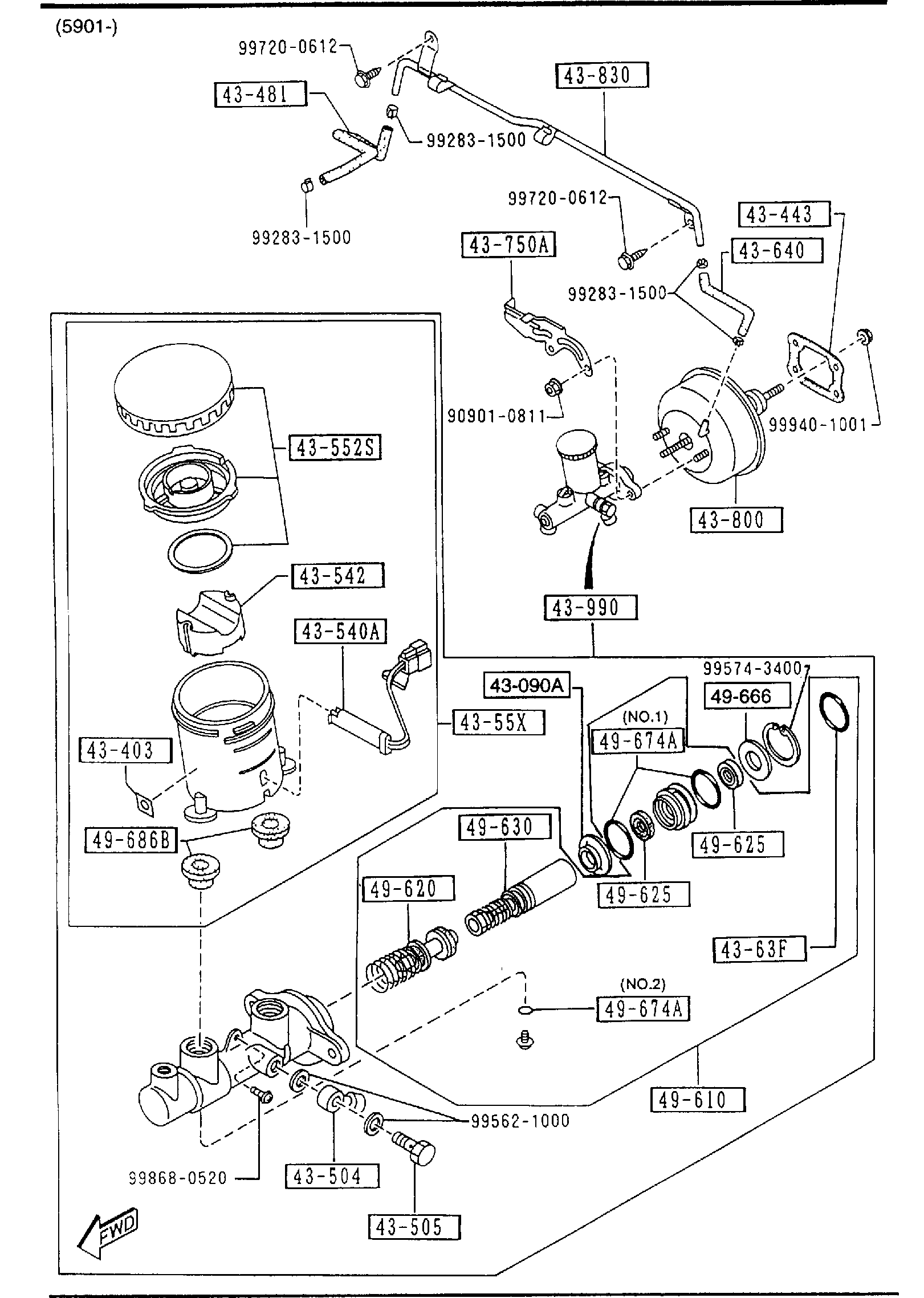 Diagram BRAKE MASTER CYLINDER & POWER BRAKE (W/ANTILOCK BRAKE) for your Mazda