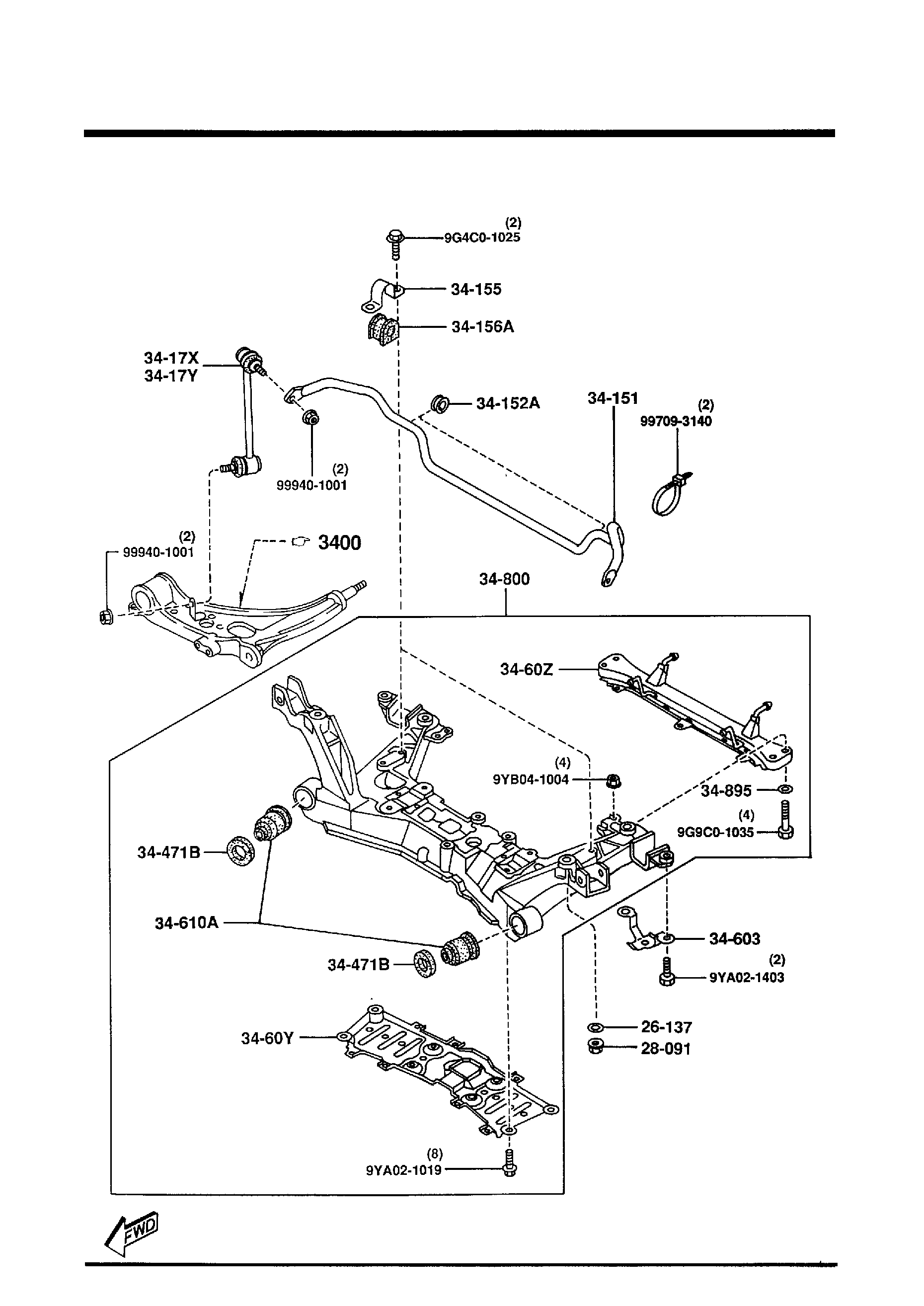 Diagram CROSSMEMBER & STABILIZER for your 2015 Mazda Mazda3 2.5L MT 2WD HATCHBACK SIGNATURE 