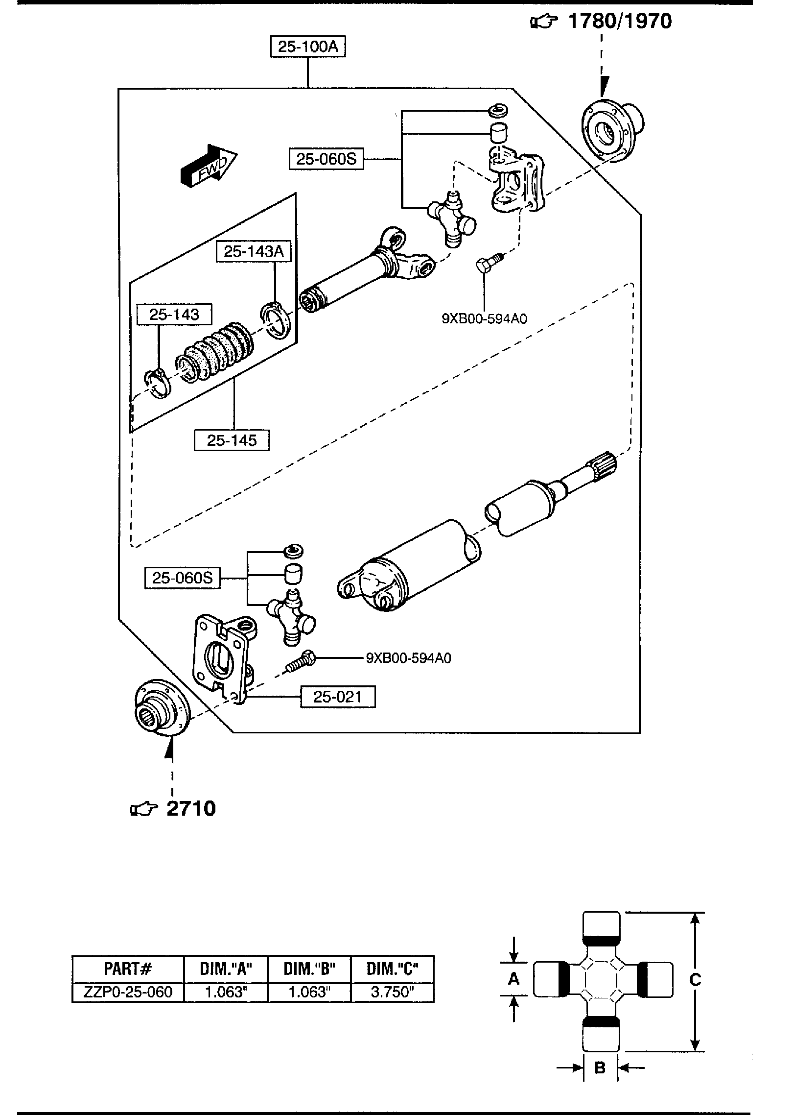 Diagram REAR PROPELLER SHAFT (4X4)(REGULAR CAB) for your 2001 Mazda 626   