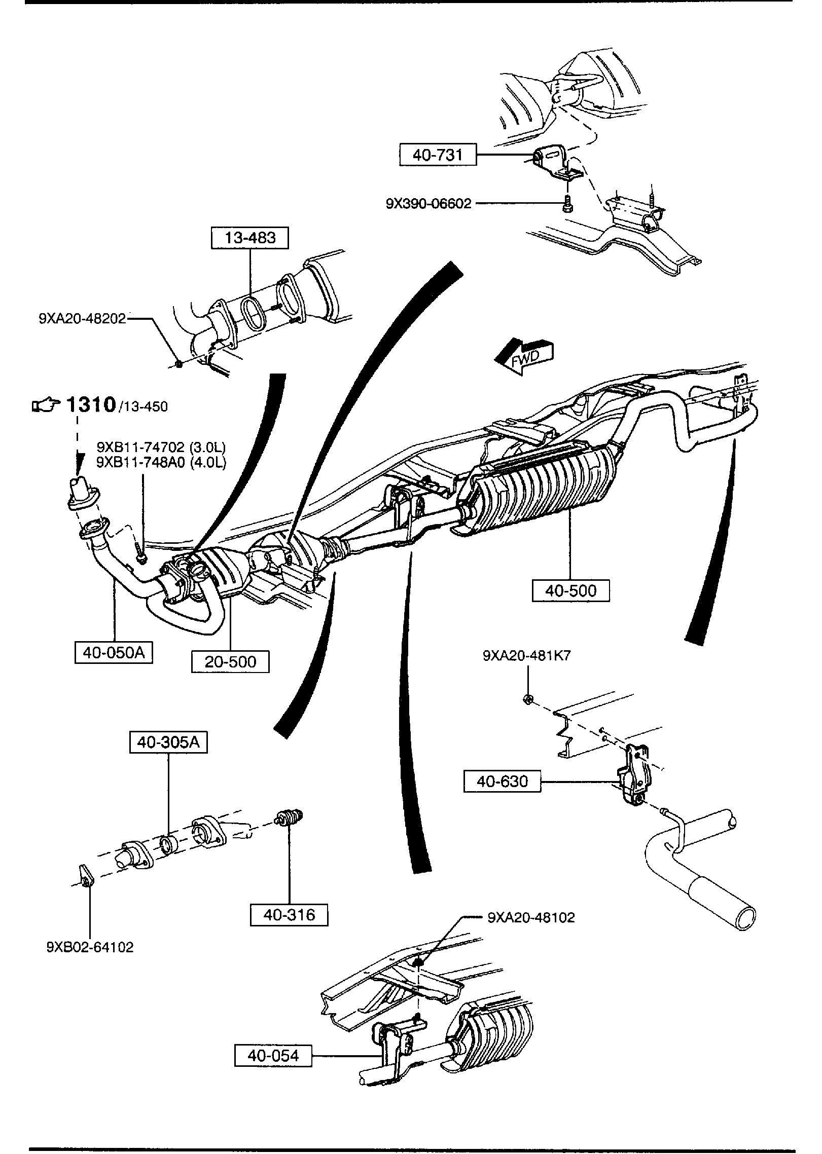 Diagram EXHAUST SYSTEM (3000CC & 4000CC)(REGULAR CAB) for your 1999 Mazda B3000   