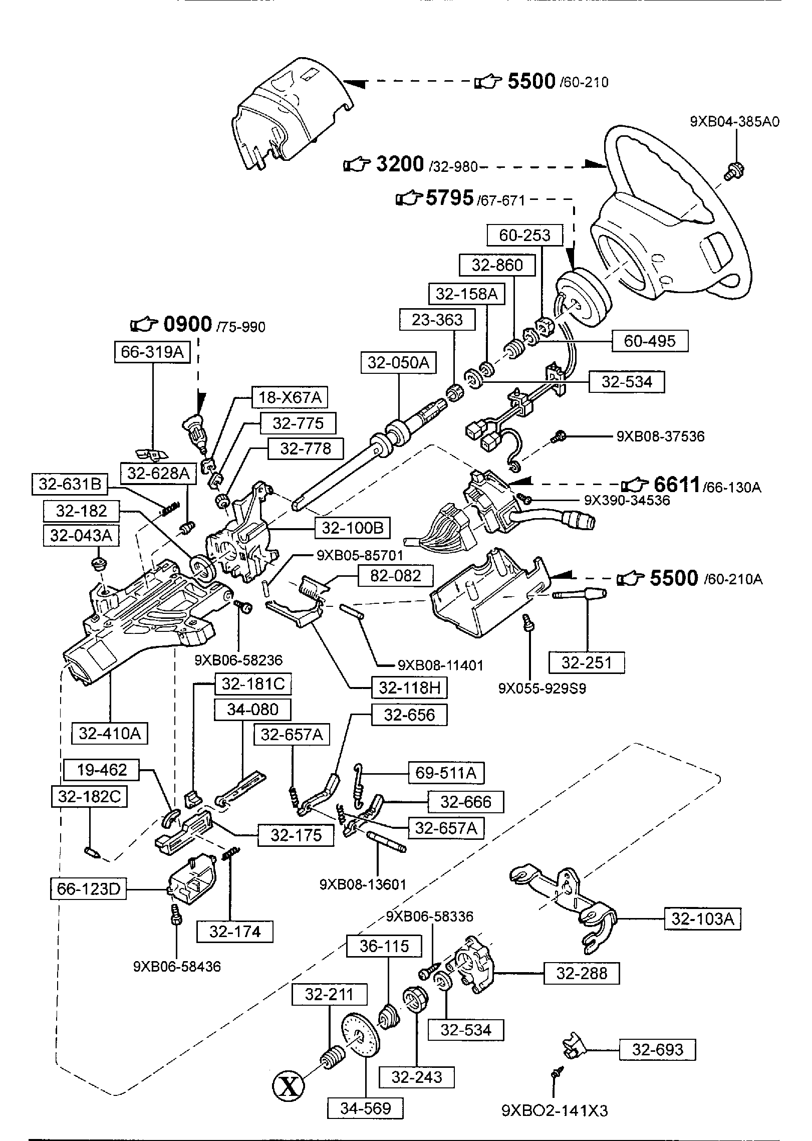 Diagram STEERING COLUMN & SHAFTS (W/TILT STEERING) for your Mazda B3000  