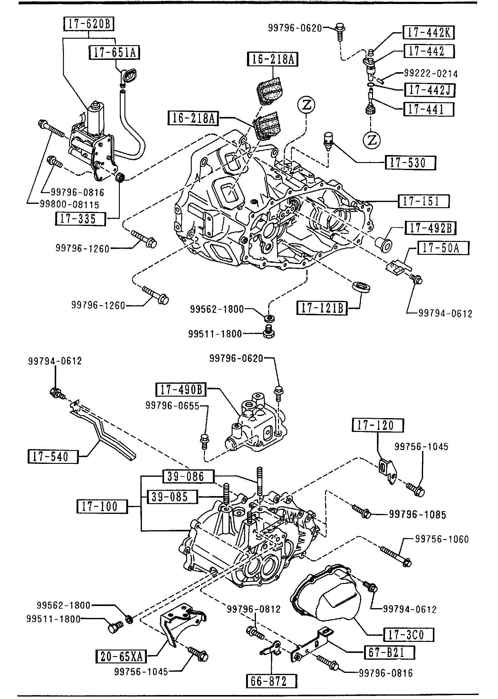 Diagram TRANSMISSION CASE (MANUAL TRANSMISSION 5-SPEED) (4WD) for your Mazda