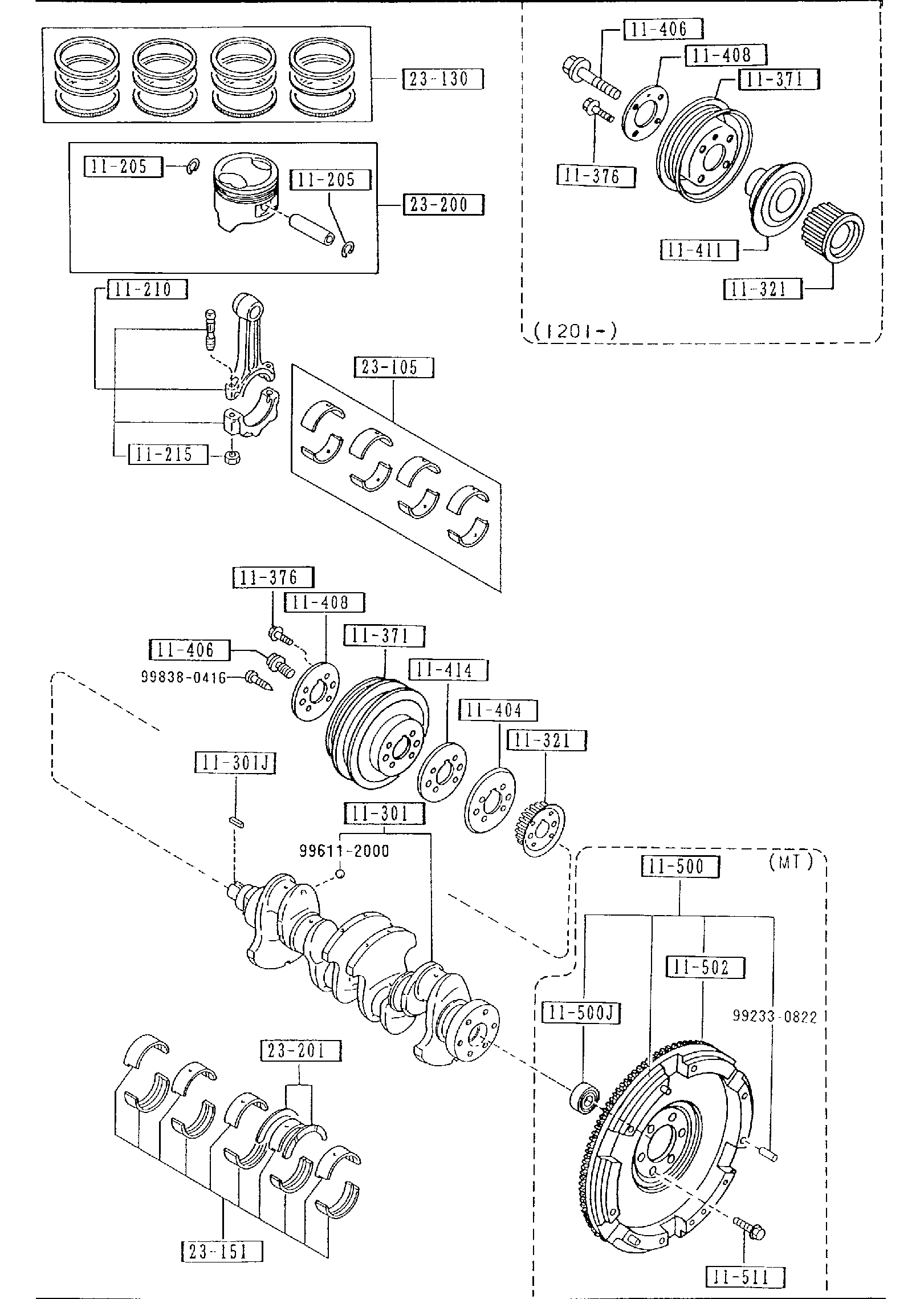 Diagram PISTON, CRANKSHAFT & FLYWHEEL (DOHC) for your Mazda