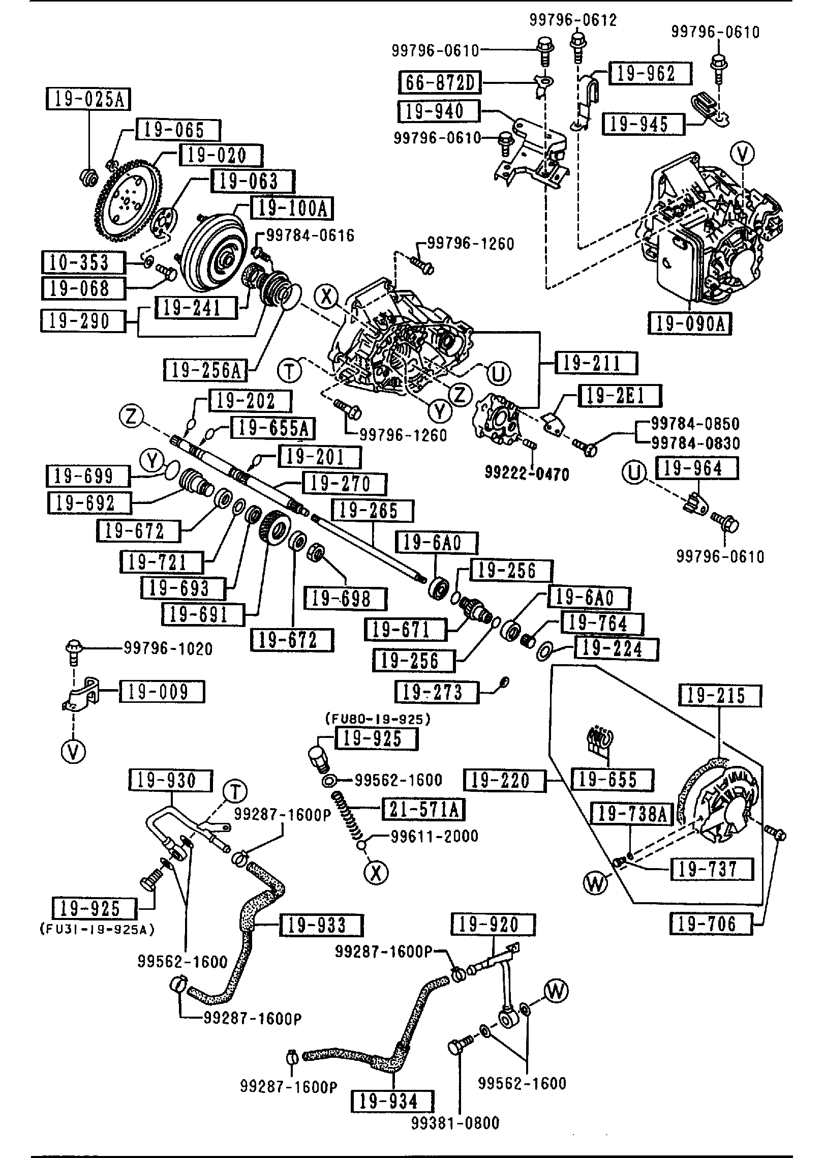Diagram TORQUE CONVERTER,OIL PUMP & PIPINGS (AUTOMATIC TRANSMISSION 4-SPEED) (4WD) for your Mazda