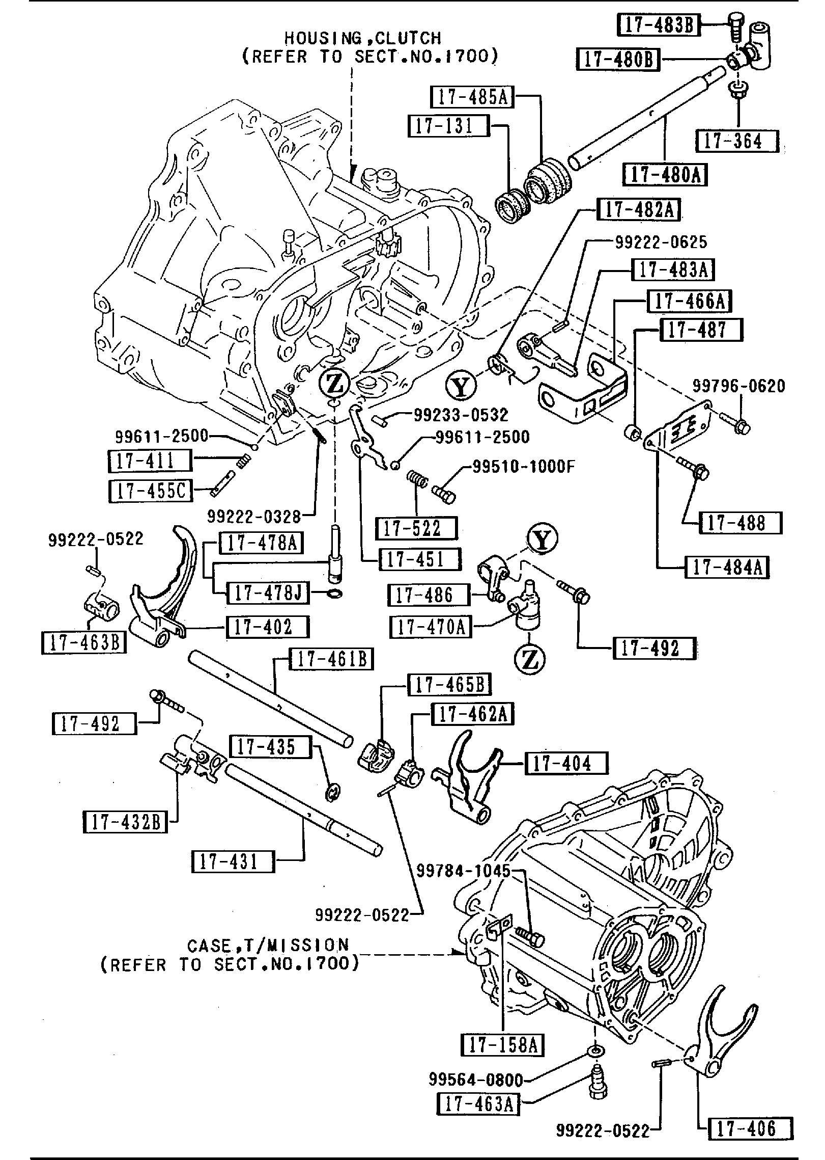 Diagram CHANGE CONTROL SYSTEM (MANUAL TRANSMISSION 5-SPEED) (DOHC) for your 1992 Mazda 323  HATCHBACK SE 