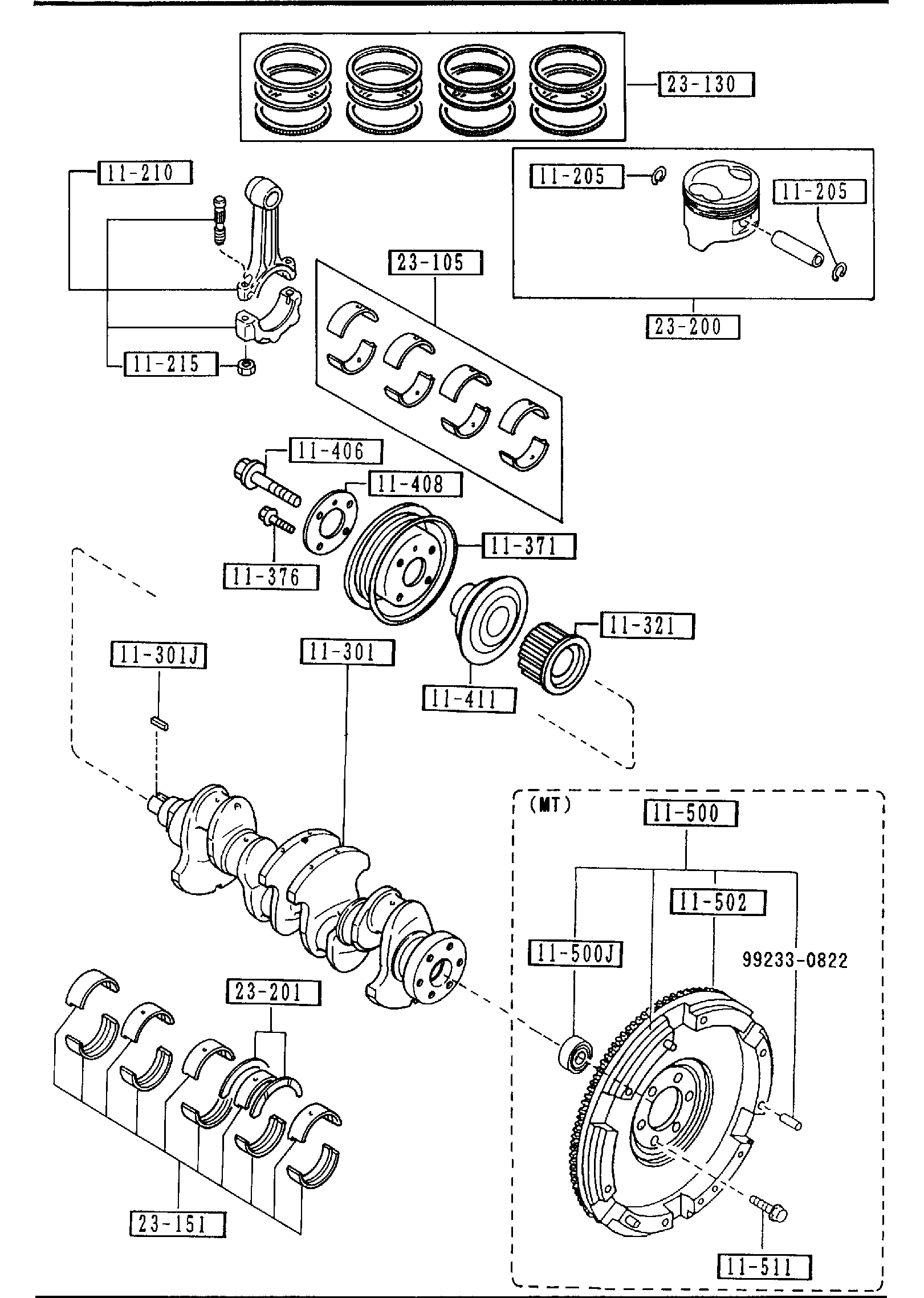 Diagram PISTON, CRANKSHAFT & FLYWHEEL (DOHC) for your Mazda