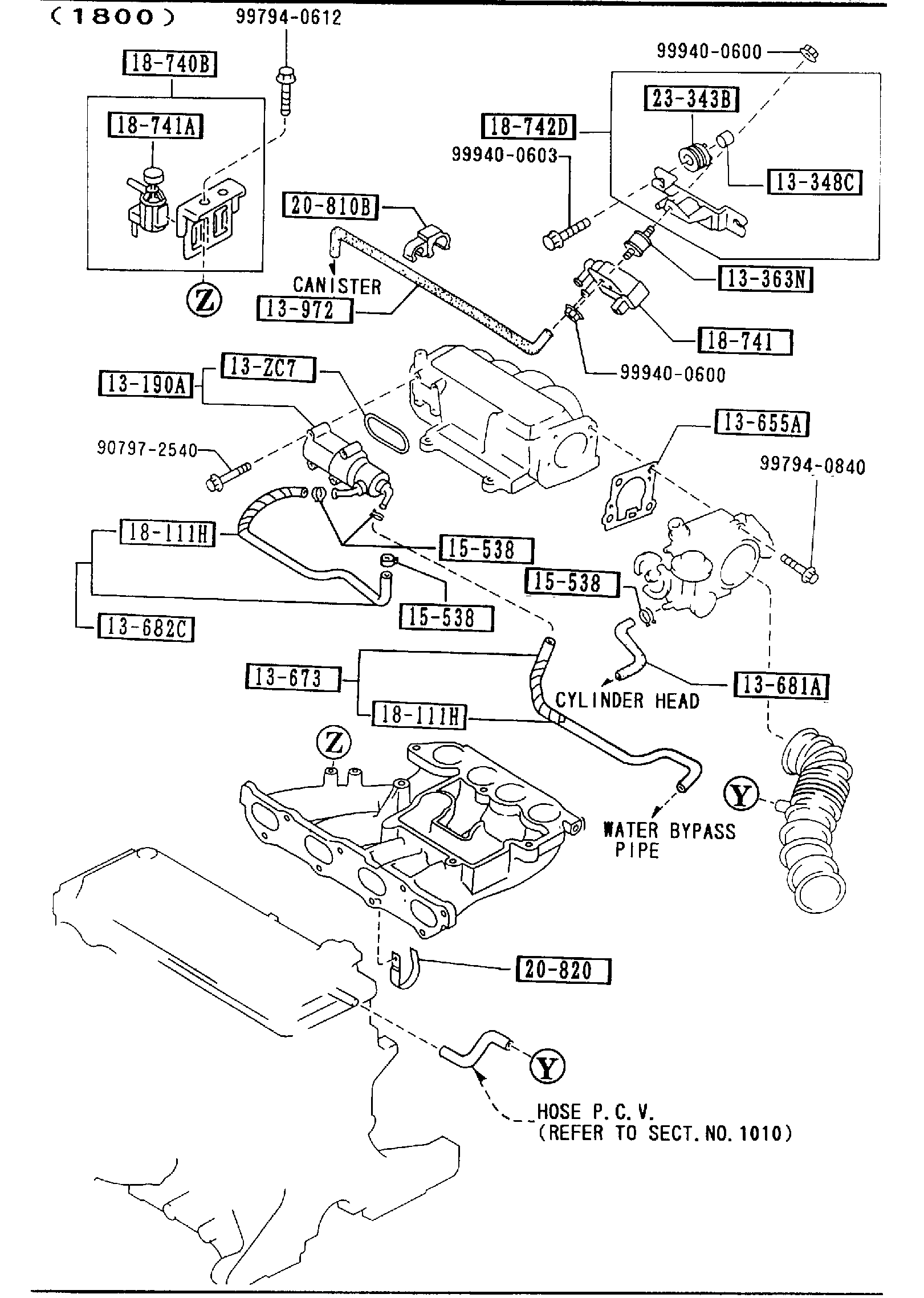 Diagram EMISSION CONTROL SYSTEM (INLET SIDE) (OHC) for your 2009 Mazda CX-7  Touring 