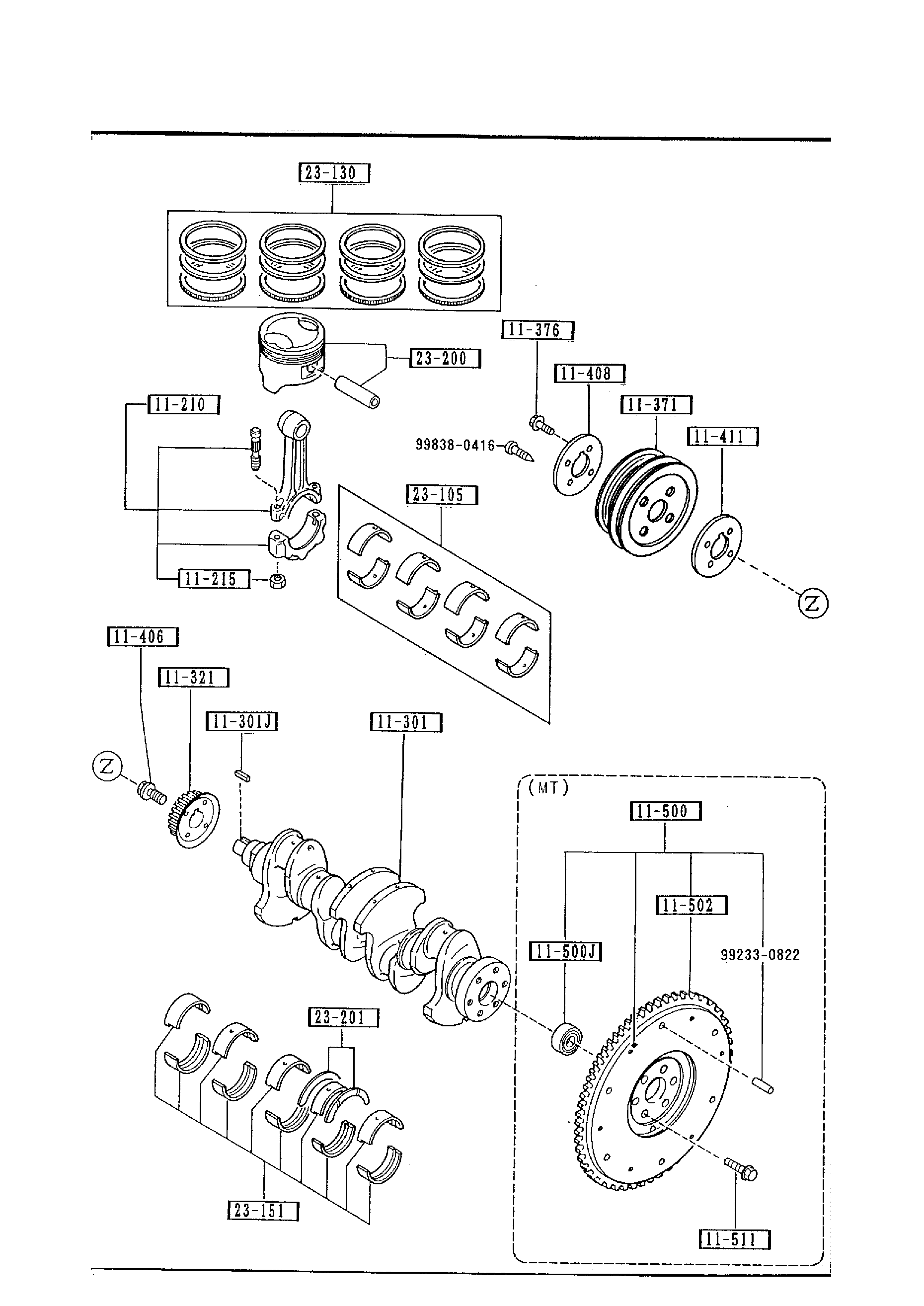 Diagram PISTON, CRANKSHAFT & FLYWHEEL (1600CC) for your Mazda