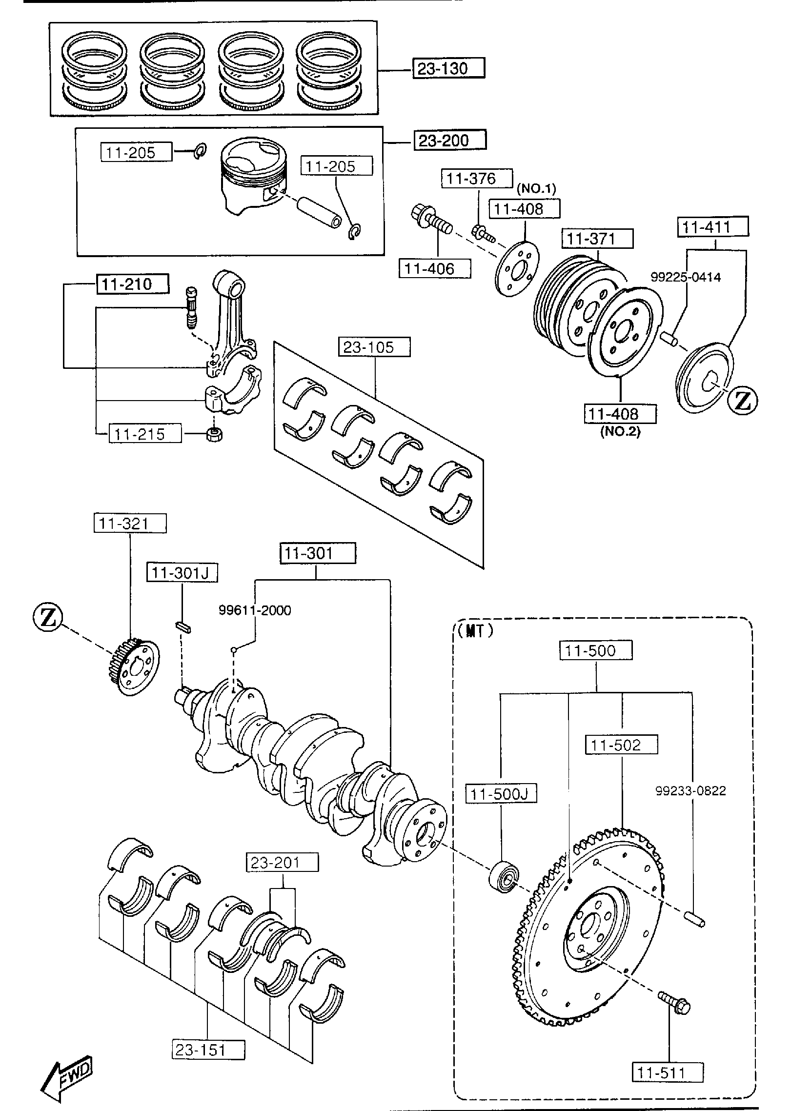 Diagram PISTON, CRANKSHAFT & FLYWHEEL (1600CC) for your 1995 Mazda