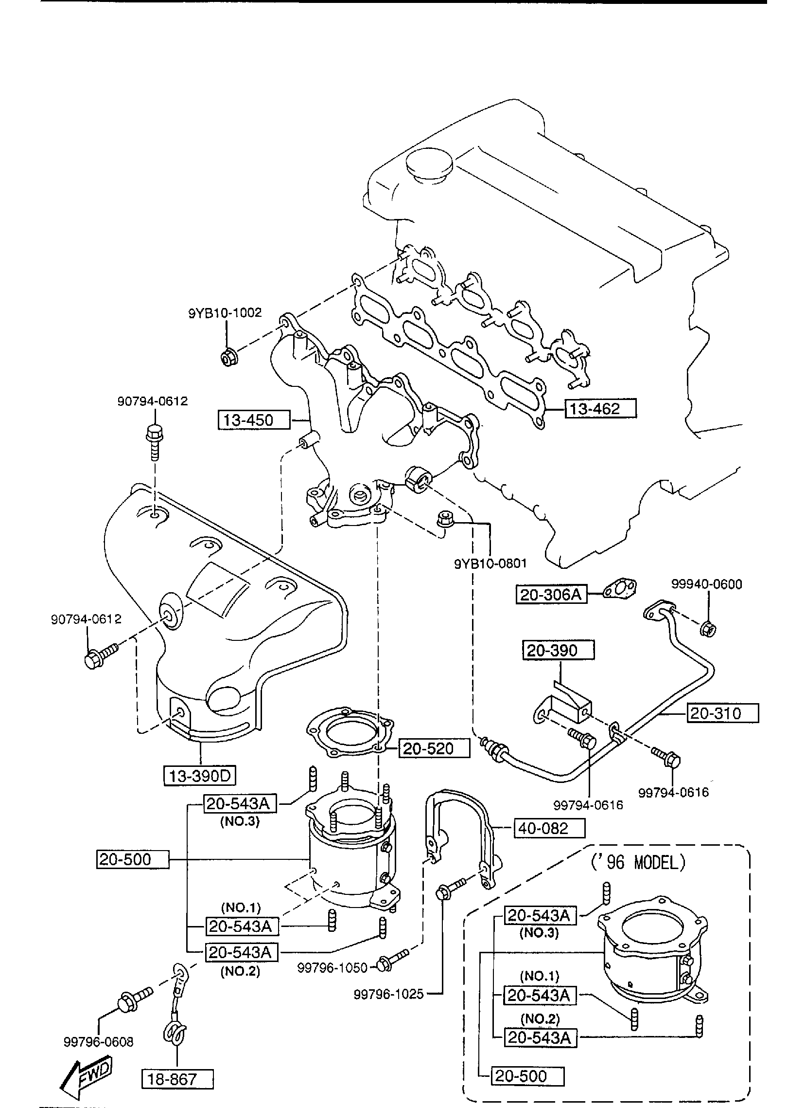 Diagram EXHAUST MANIFOLD (1600CC) for your 1993 Mazda MX-5 Miata   