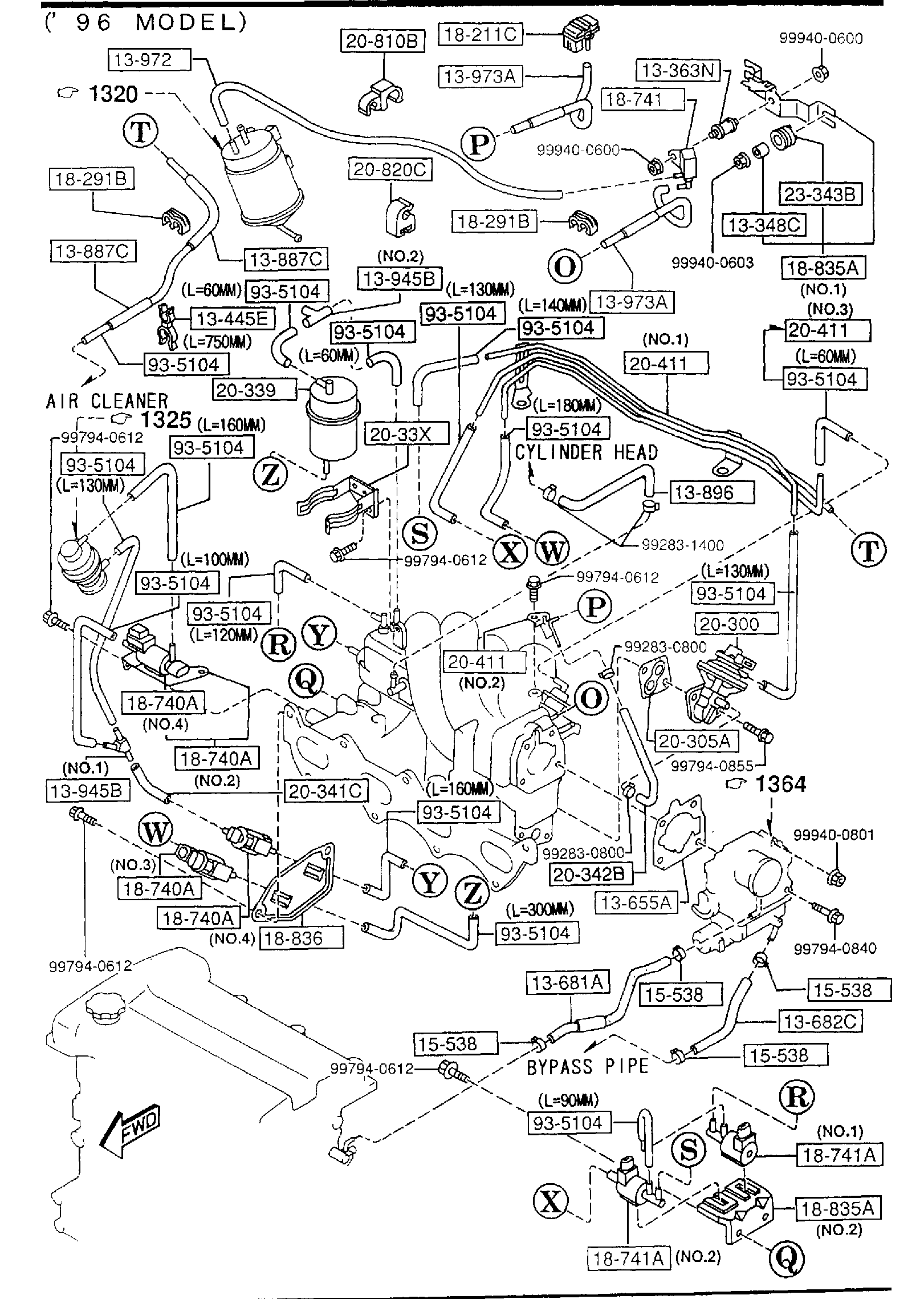 Diagram EMISSION CONTROL SYSTEM (INLET SIDE) (1600CC) for your 1989 Mazda B2000   
