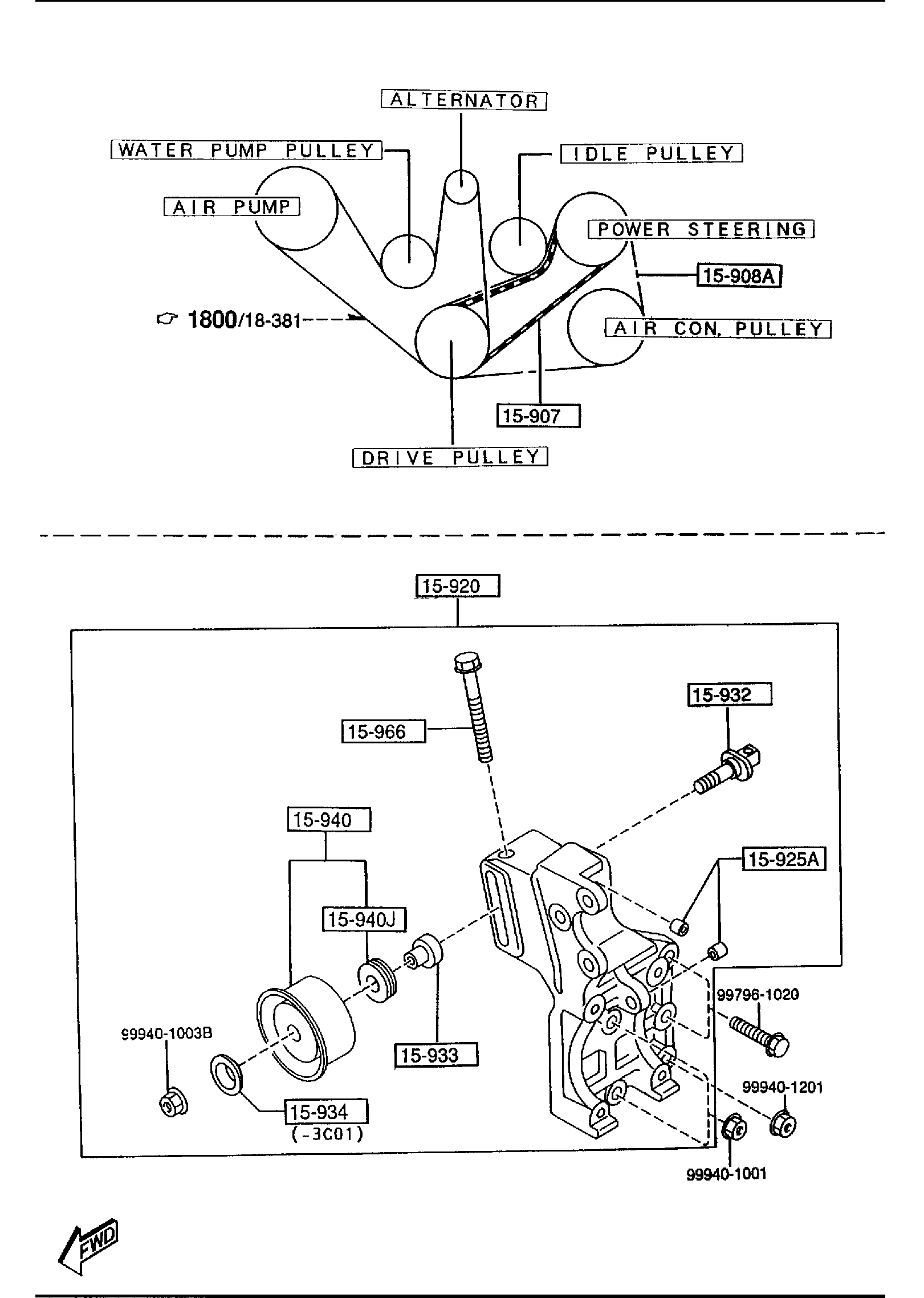 Diagram BRACKET, PULLEY & BELT for your Mazda