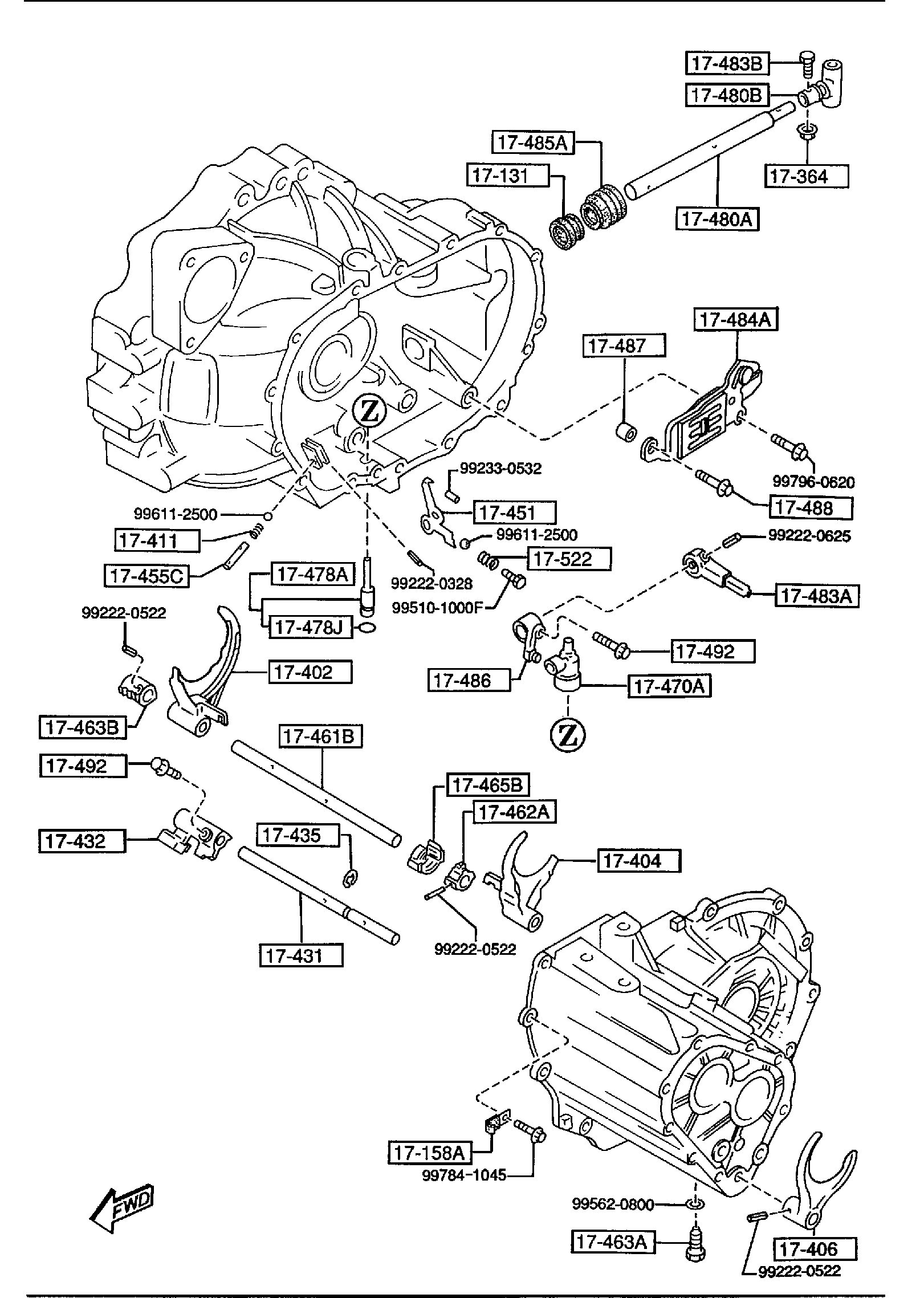 Diagram CHANGE CONTROL SYSTEM (MANUAL TRANSMISSION 5-SPEED) for your 2005 Mazda B4000   
