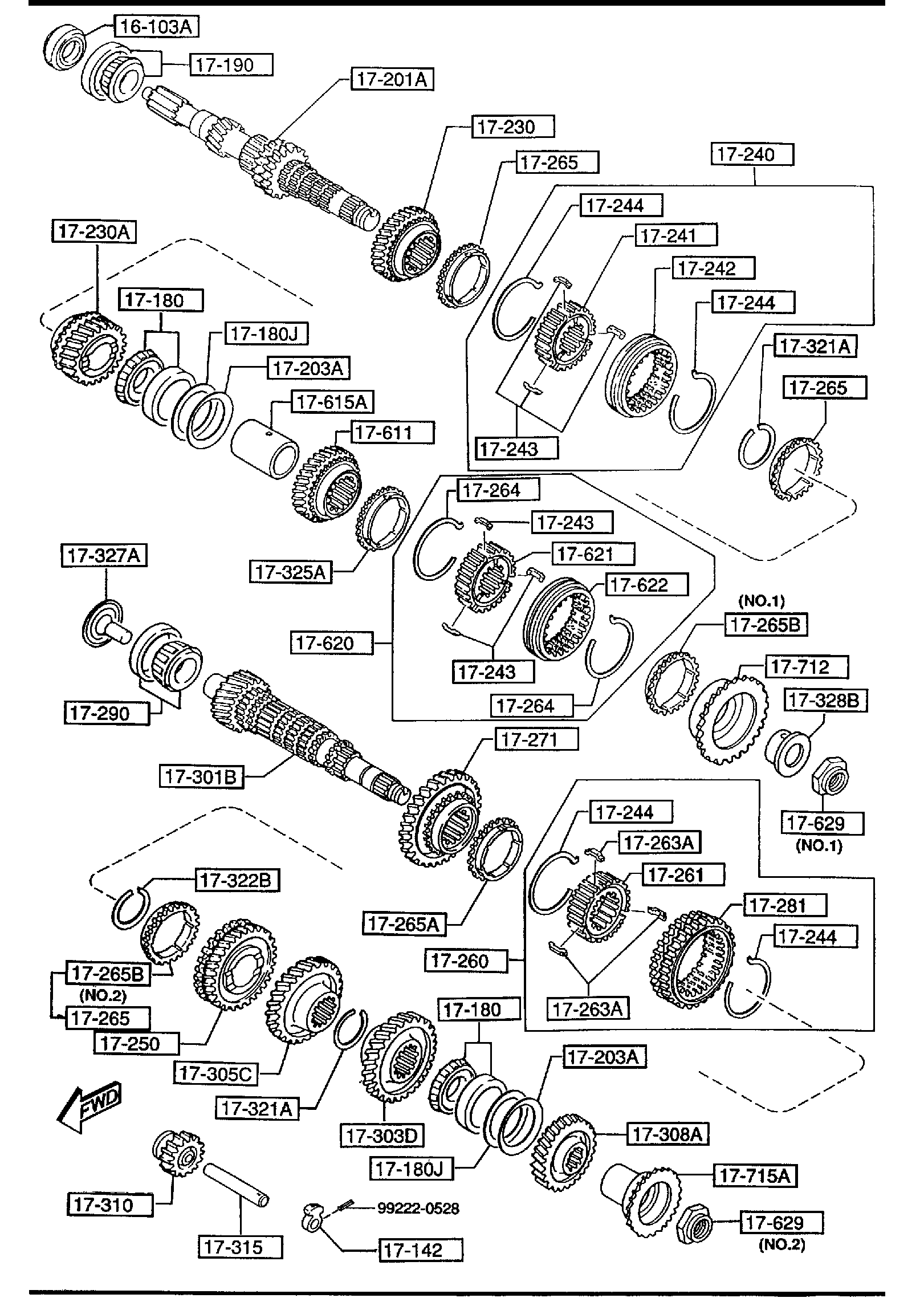 Diagram TRANSMISSION GEARS (MANUAL TRANSMISSION 5-SPEED) for your Mazda