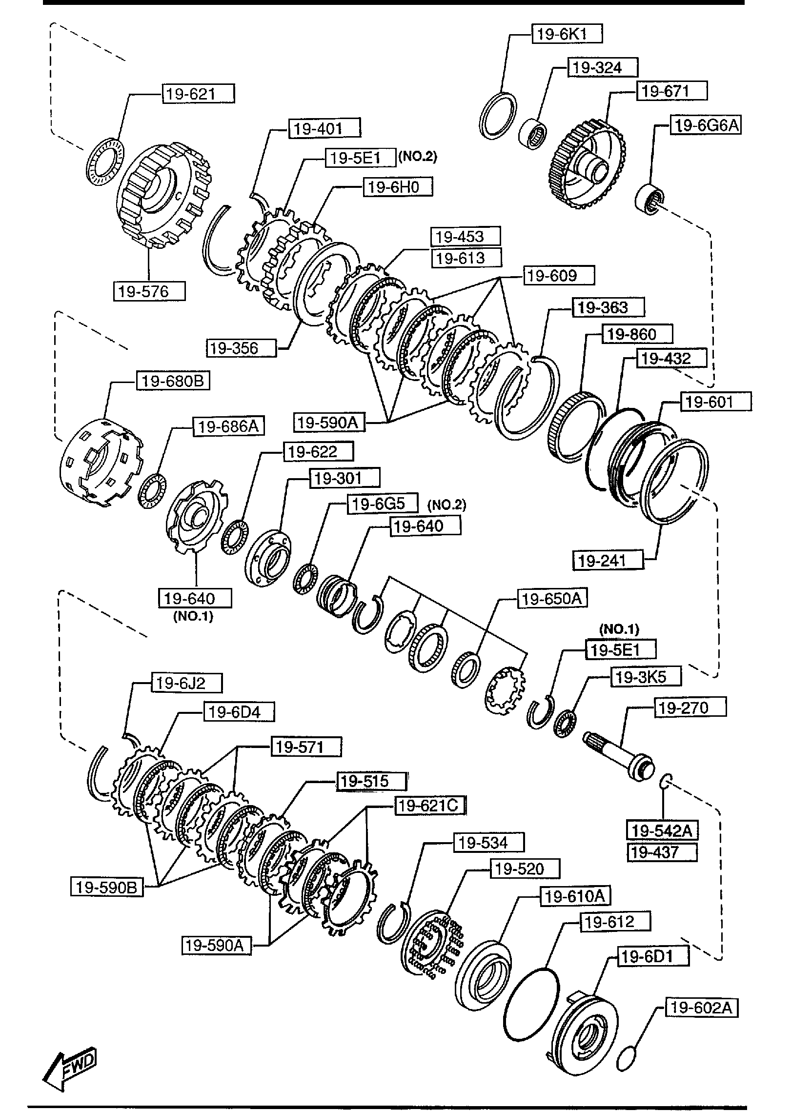 Diagram CLUTCHES & PLANETARY GEARS (AUTOMATIC TRANSMISSION 4-SPEED) (2000CC) for your 2003 Mazda MPV   