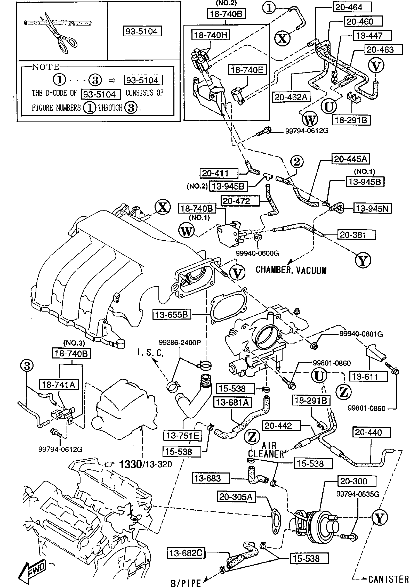 Diagram EMISSION CONTROL SYSTEM (INLET SIDE) (2500CC) for your 1994 Mazda 626   