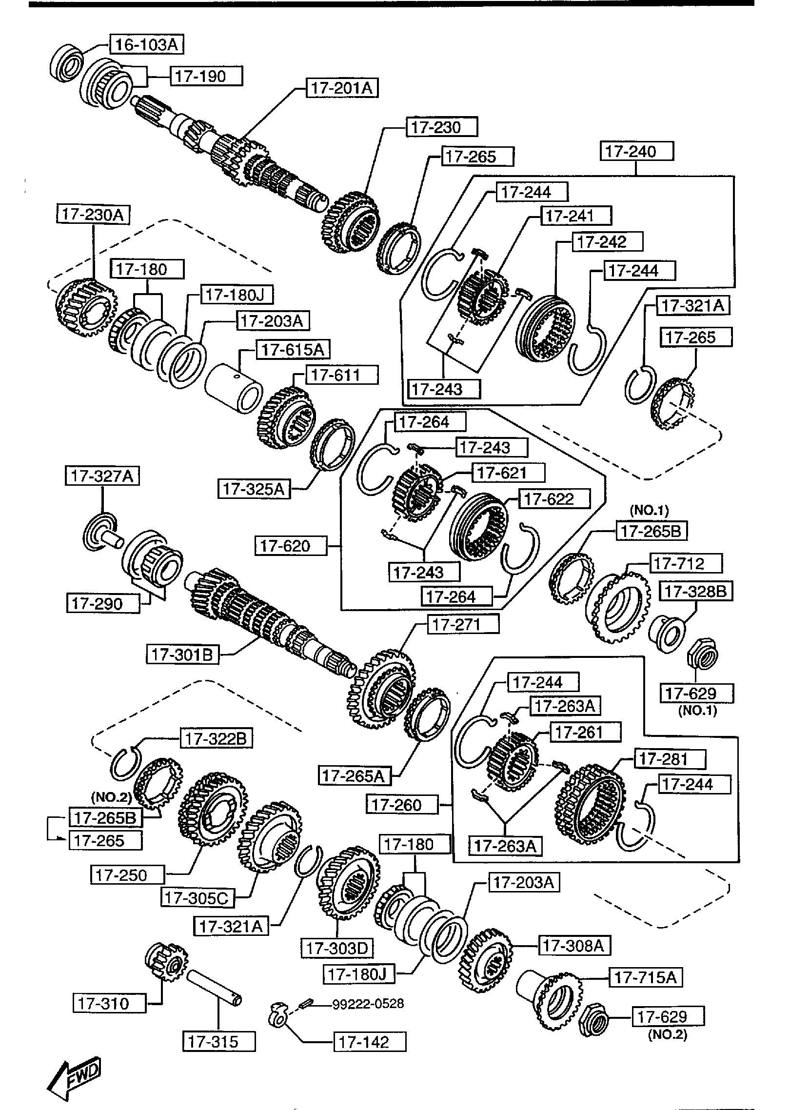 Diagram TRANSMISSION GEARS (MANUAL TRANSMISSION 5-SPEED) for your Mazda