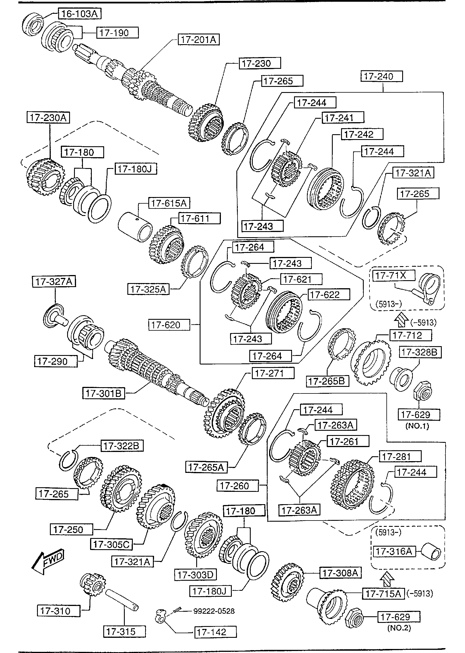 Diagram TRANSMISSION GEARS (MANUAL TRANSMISSION 5-SPEED) for your 2020 Mazda Mazda3 2.5L MT 2WD HATCHBACK PREMIUM 