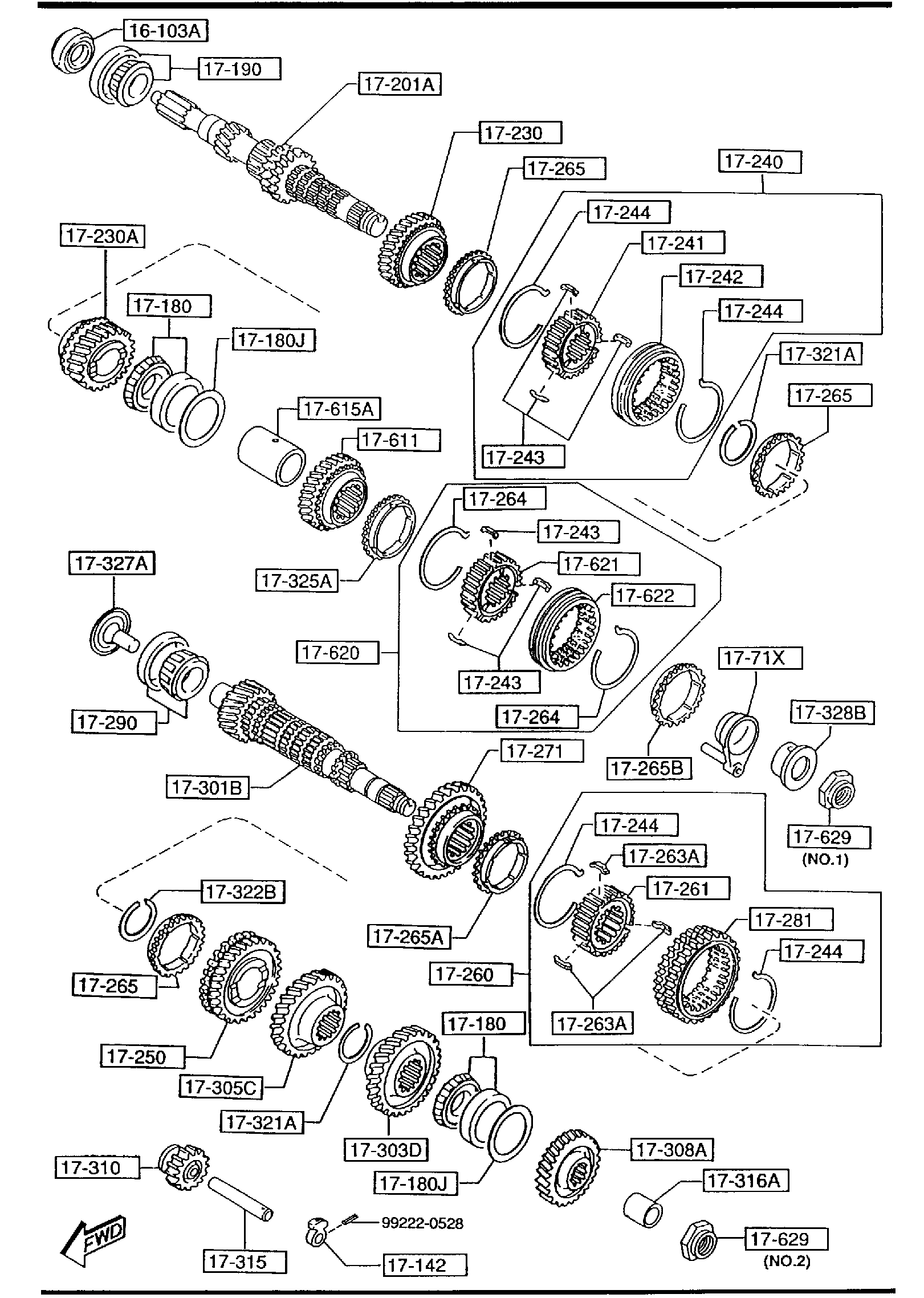 Diagram TRANSMISSION GEARS (MANUAL TRANSMISSION 5-SPEED) for your Mazda