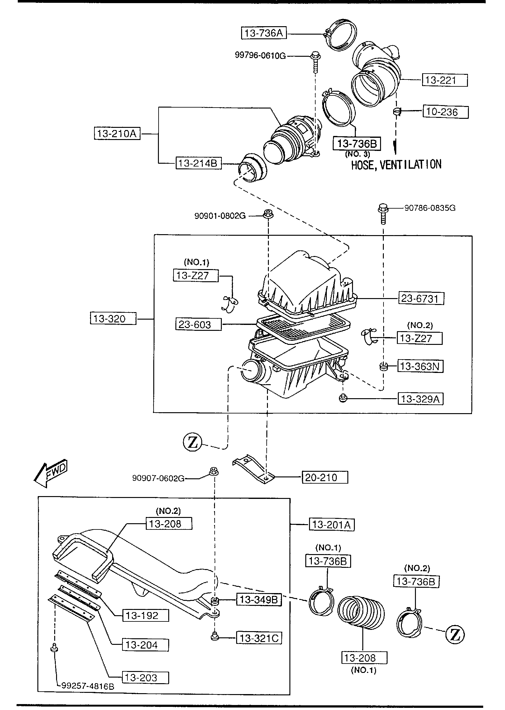 Diagram AIR CLEANER (2500CC) for your 1997 Mazda 626  ES Sedan 