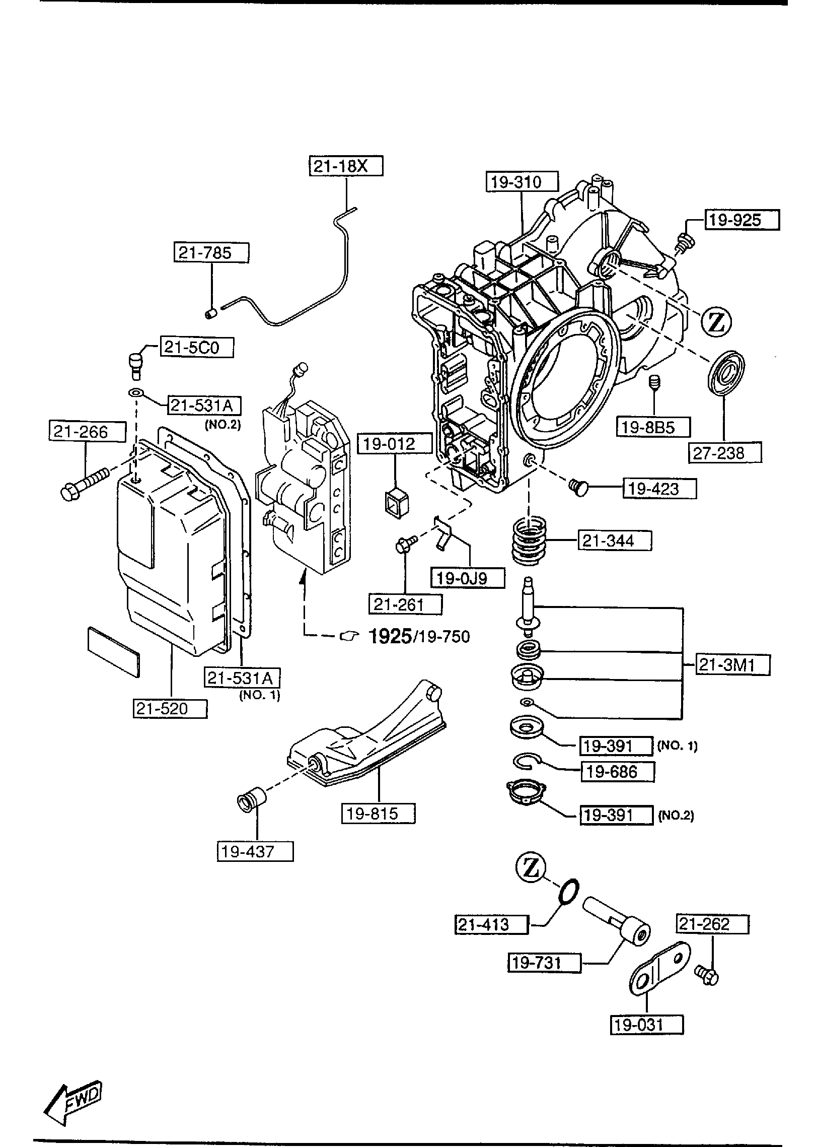 Diagram TRANSMISSION CASE & MAIN CONTROL SYSTEM (AUTOMATIC TRANSMISSION 4-SPEED) (2000CC) for your 2012 Mazda Mazda5 2.5L MT 2WD SPORT WAGON 