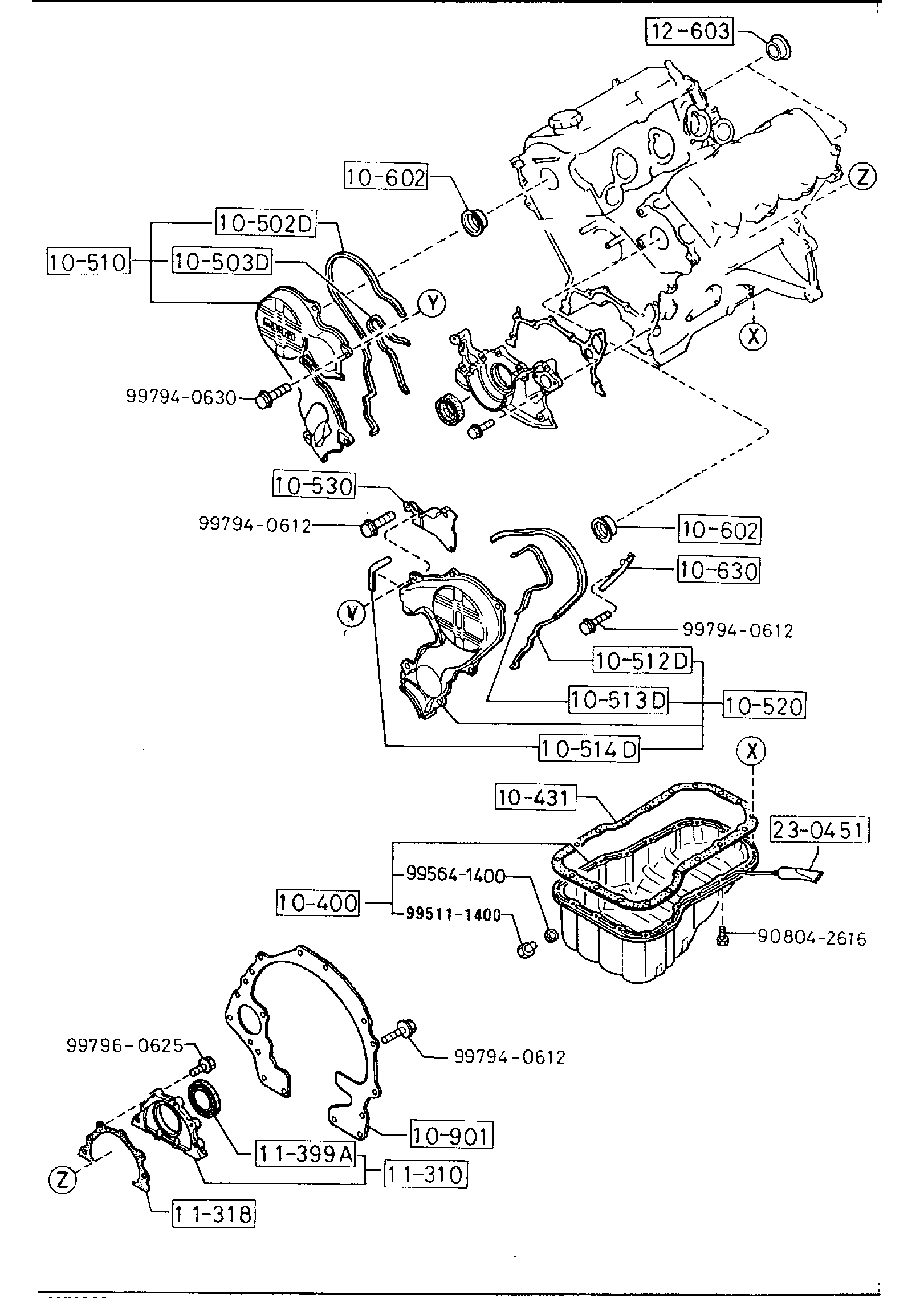 Diagram OIL PAN & TIMING COVER (OHC) for your 1993 Mazda 323 1.8L AT SEDAN DX 