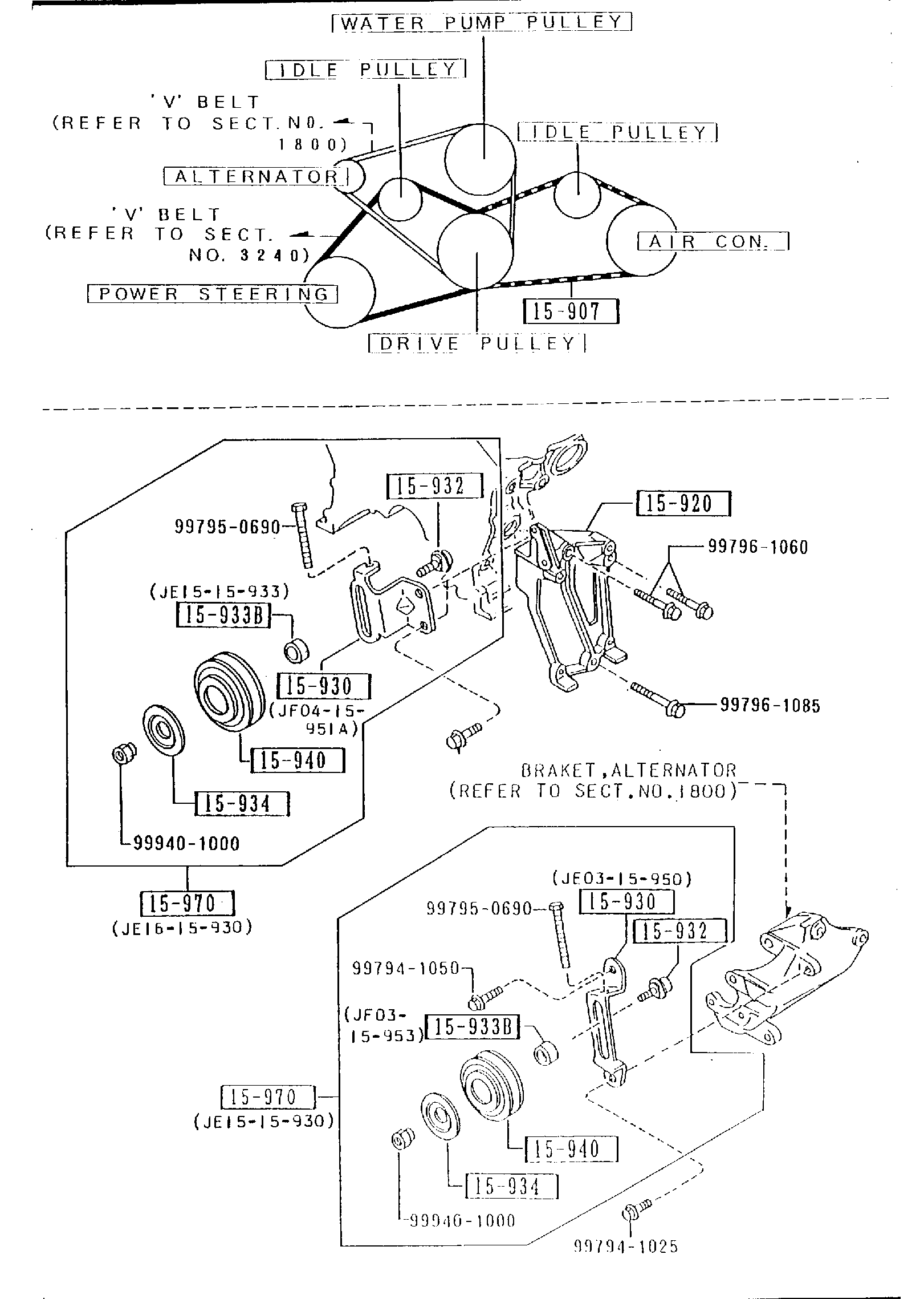 Diagram BRACKET, PULLEY & BELT (DUAL AIR CONDITIONER)(3000CC) for your 2002 Mazda B2500   