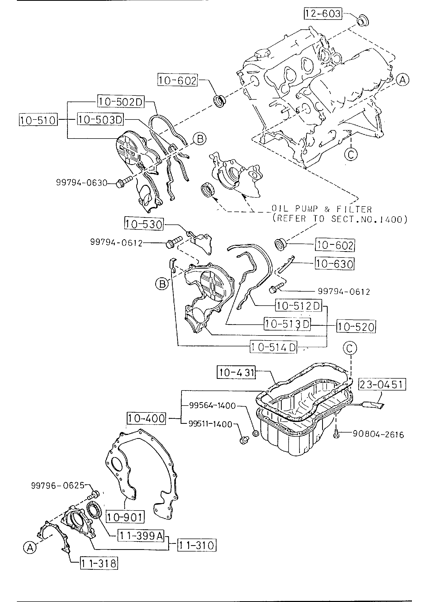 Diagram OIL PAN & TIMING COVER (3000CC) for your 1990 Mazda Protege  HATCHBACK SE 