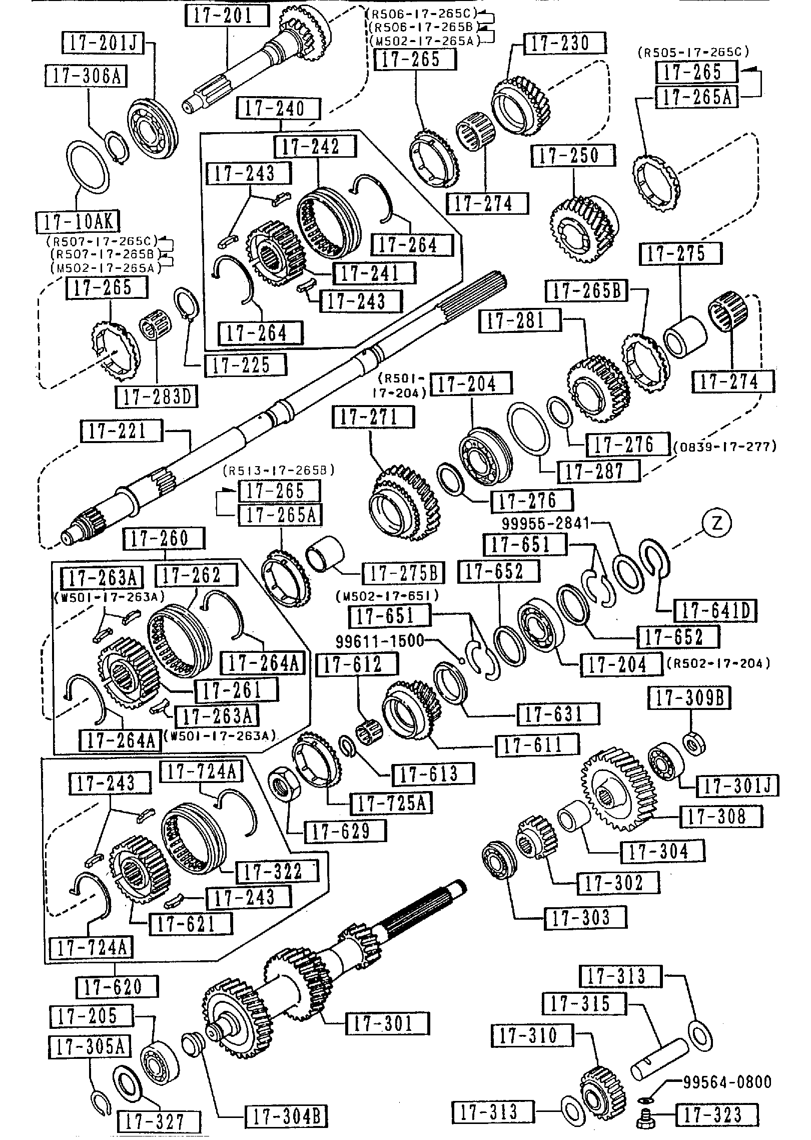 Diagram TRANSMISSION GEARS (MANUAL TRANSMISSION) (4WD) for your 1996 Mazda MX-5 Miata   