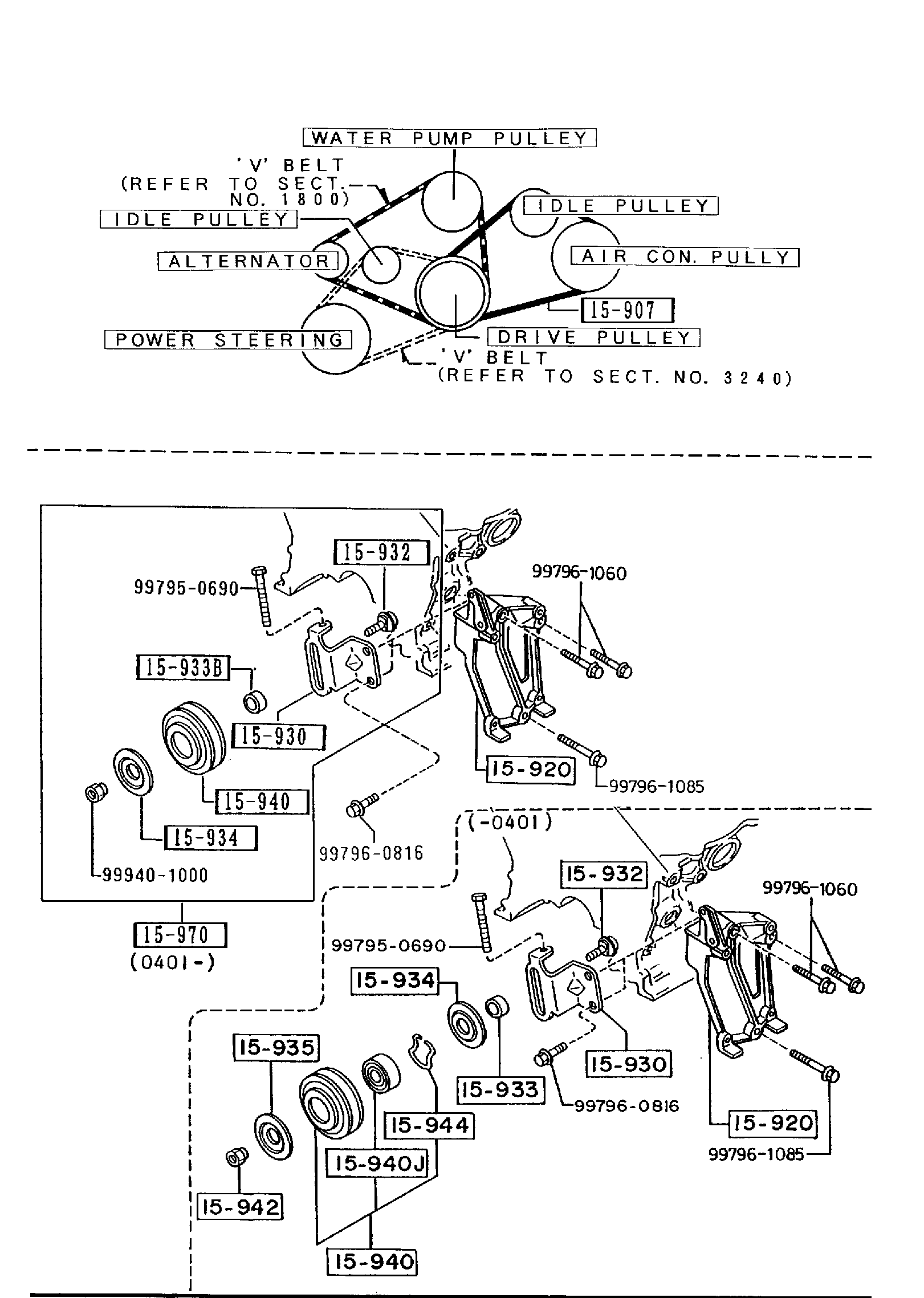 Diagram BRACKET, PULLEY & BELT (W/ AIR CONDITIONER)(3000CC) for your 2002 Mazda B2500   