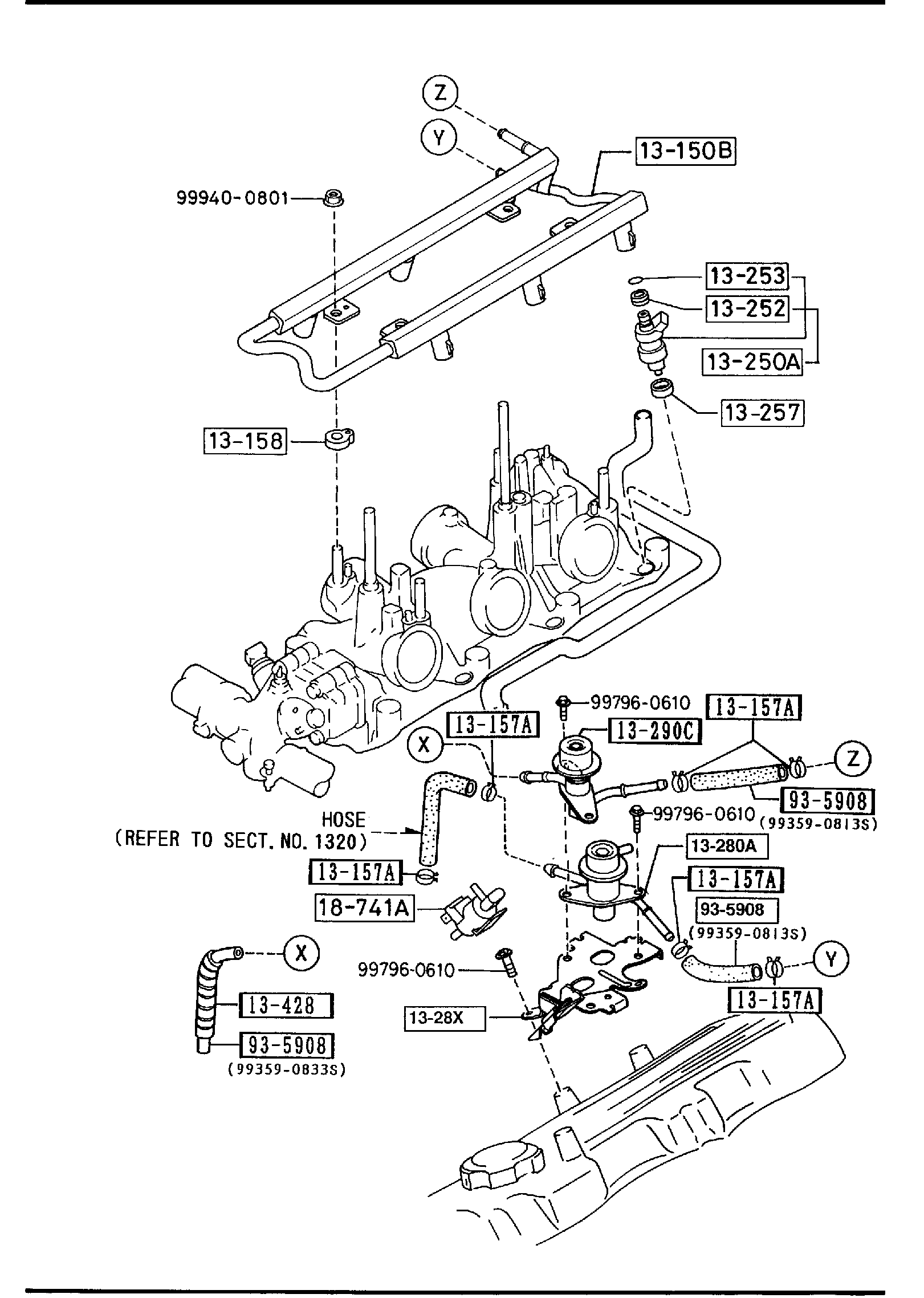 Diagram FUEL DISTRIBUTOR (3000CC) for your 1992 Mazda 323  HATCHBACK  