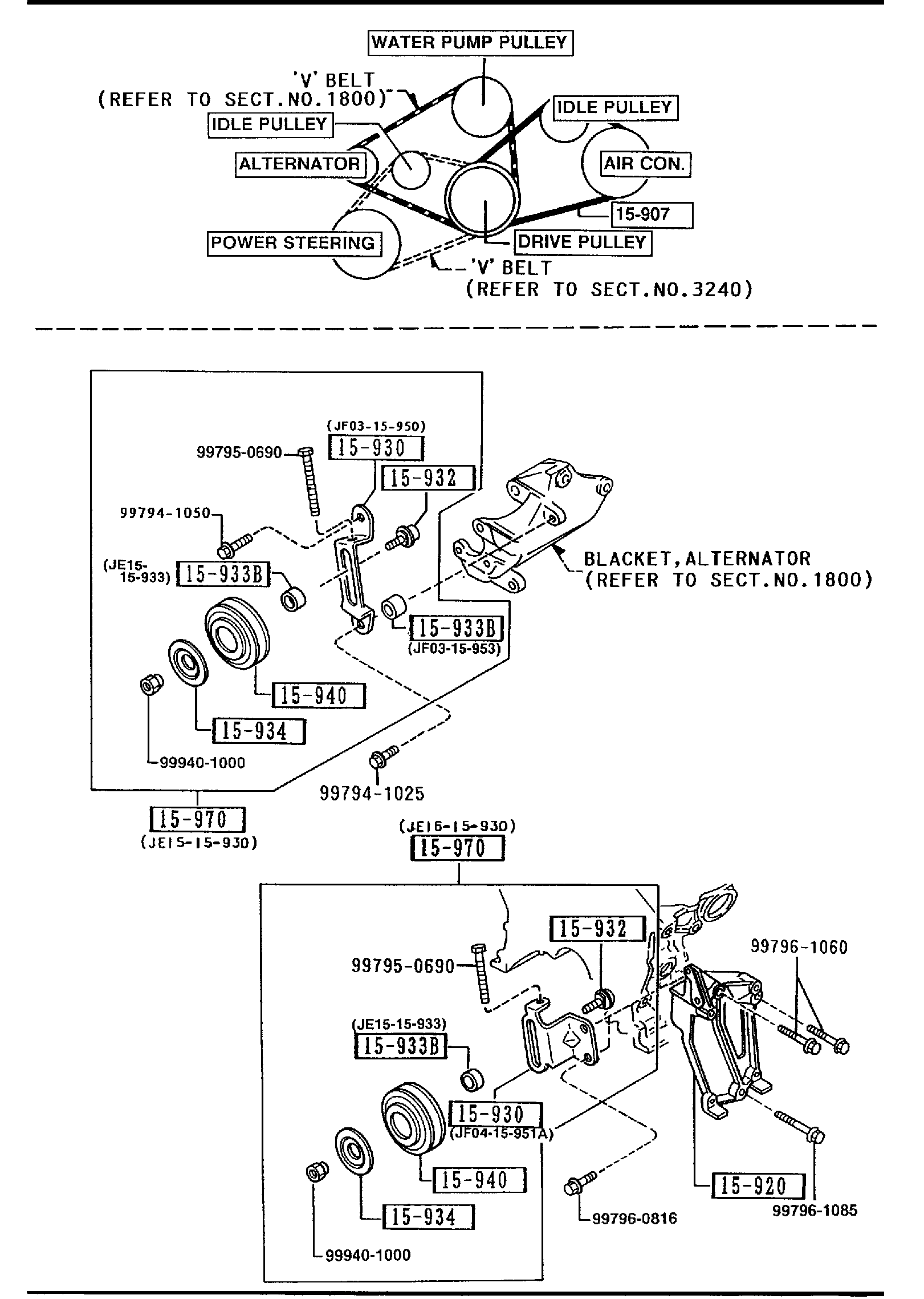 Diagram BRACKET, PULLEY & BELT (DUAL AIR CONDITIONER)(3000CC) for your 2002 Mazda B2500   