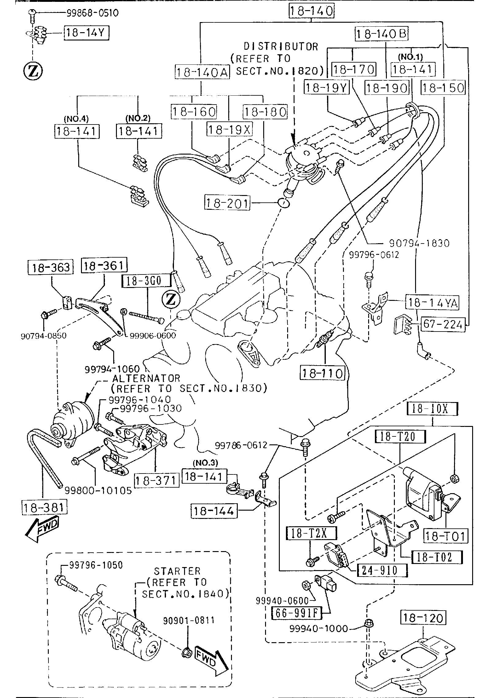 Diagram ENGINE ELECTRICAL SYSTEM (3000CC) for your 1993 Mazda 323   