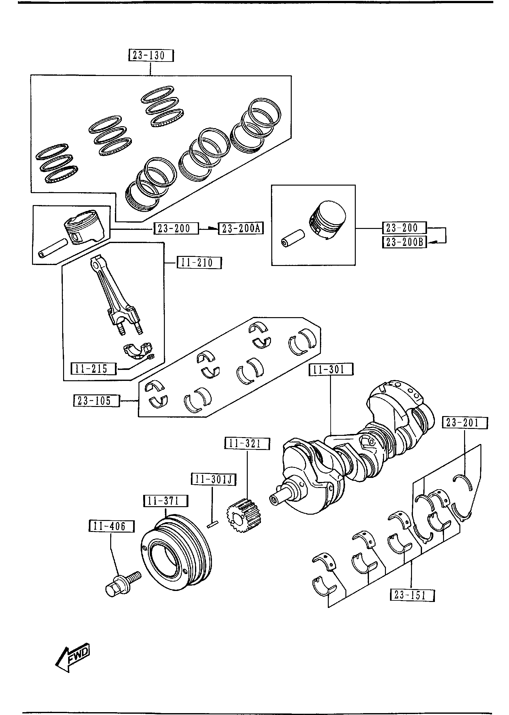 Diagram PISTON, CRANKSHAFT & FLYWHEEL (3000CC) for your 1993 Mazda 323  SEDAN DX 