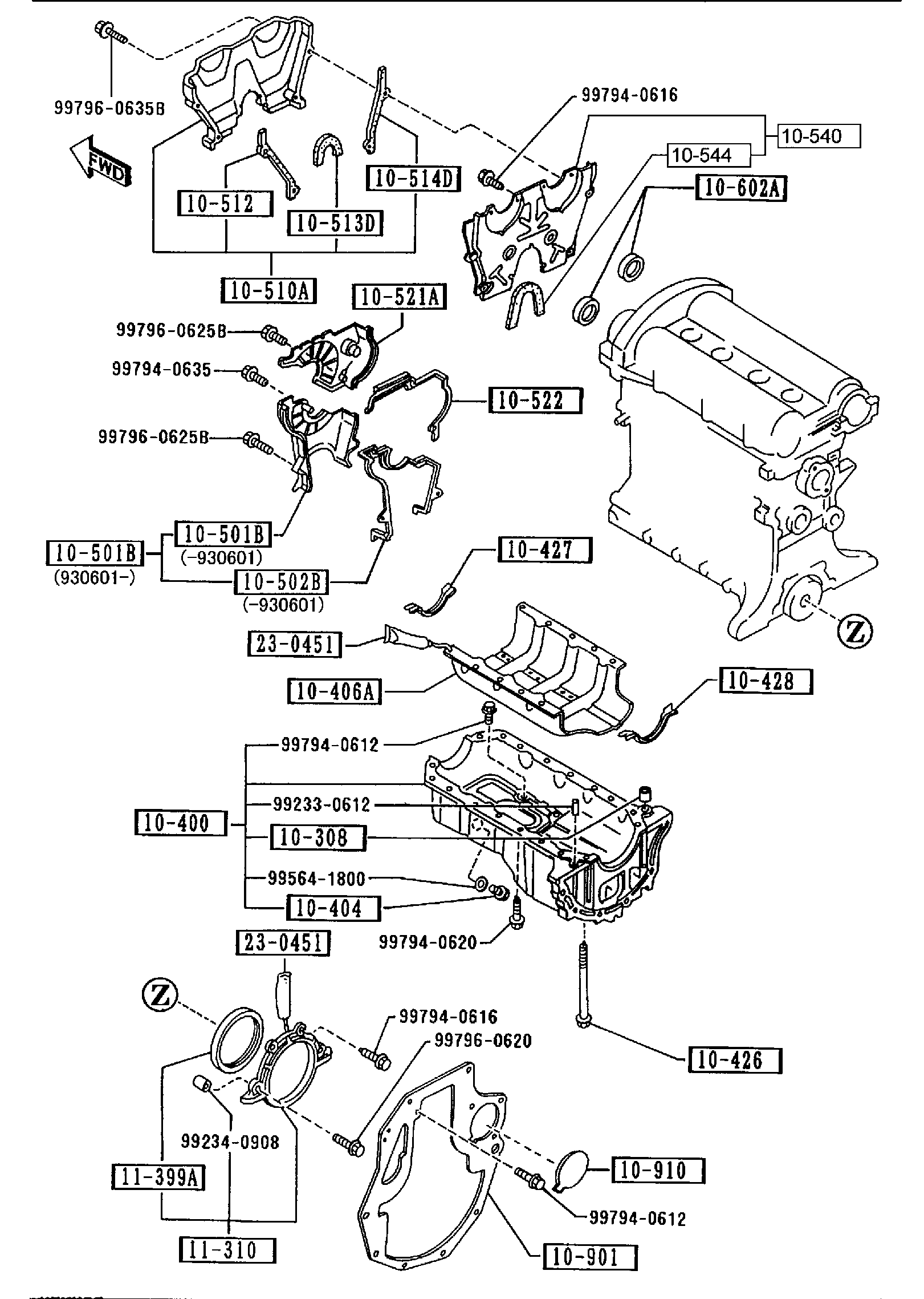 Diagram OIL PAN & TIMING COVER for your Mazda MX-5 Miata  