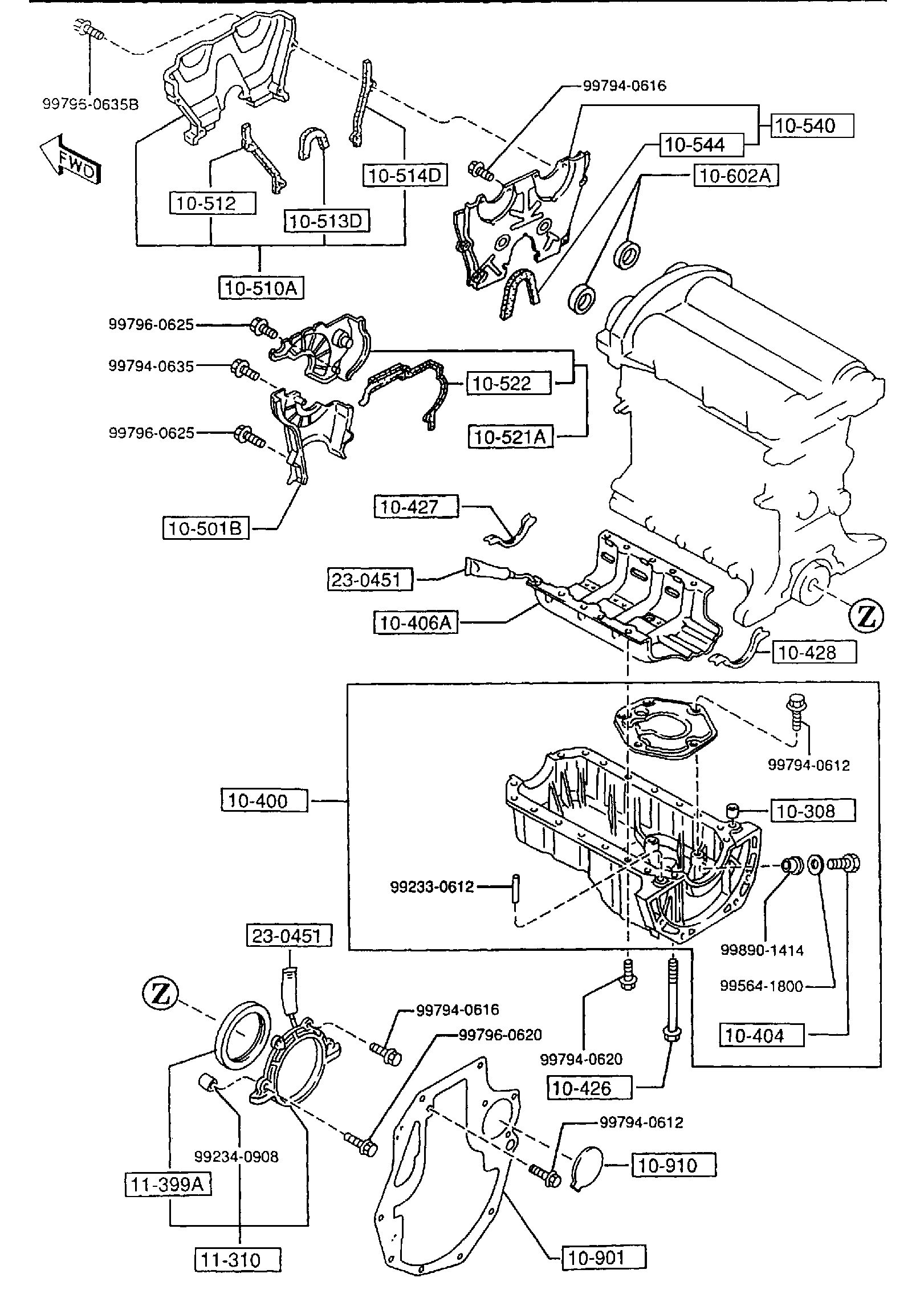 Diagram OIL PAN & TIMING COVER for your Mazda MX-5 Miata  