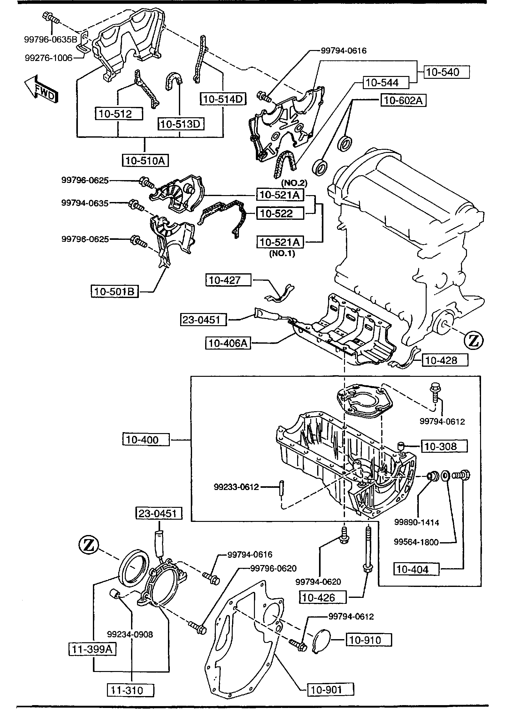 Diagram OIL PAN & TIMING COVER for your Mazda MX-5 Miata  