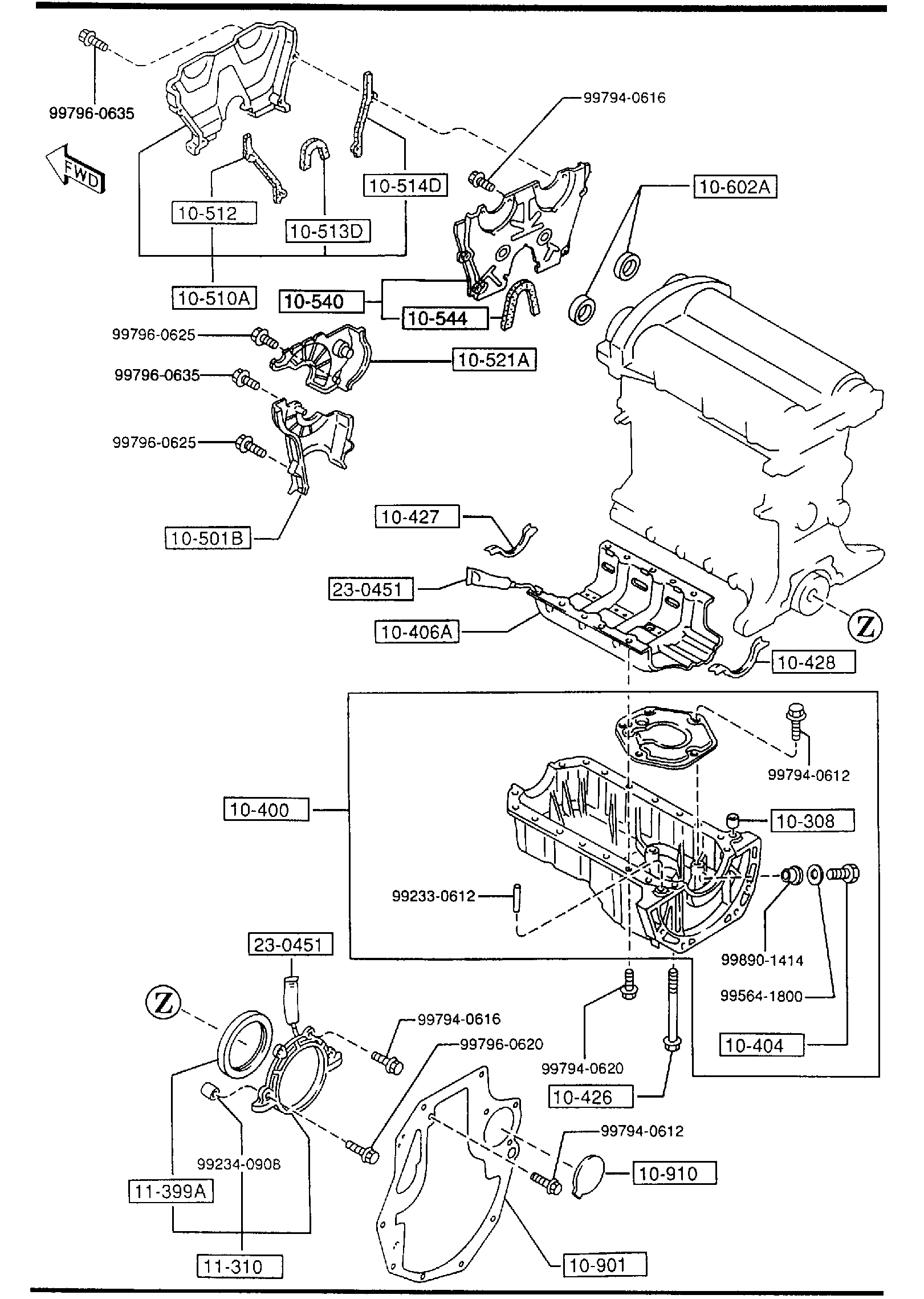 Diagram OIL PAN & TIMING COVER for your Mazda MX-5 Miata  