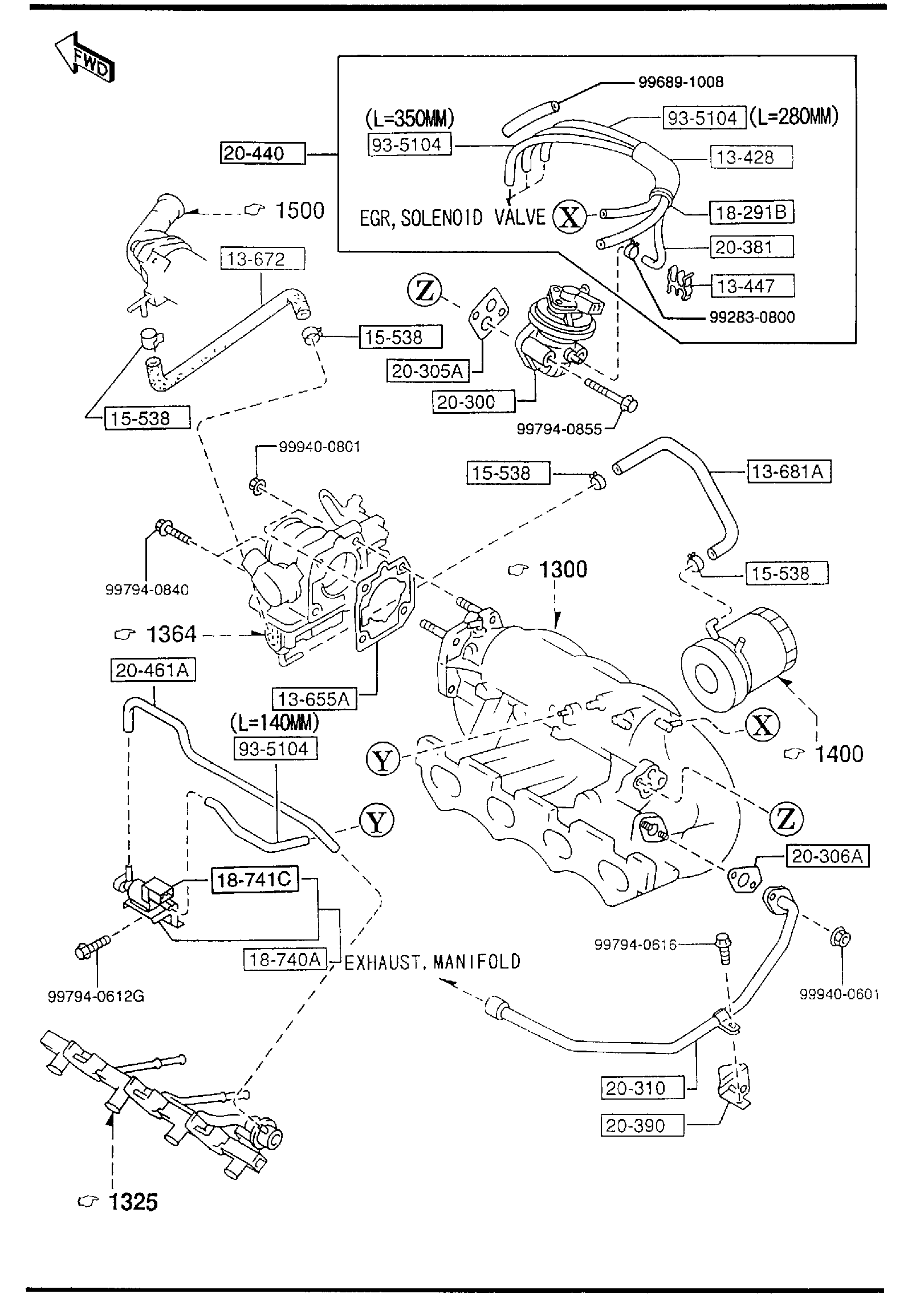 Diagram EMISSION CONTROL SYSTEM (INLET SIDE) for your 1998 Mazda MX-5 Miata   